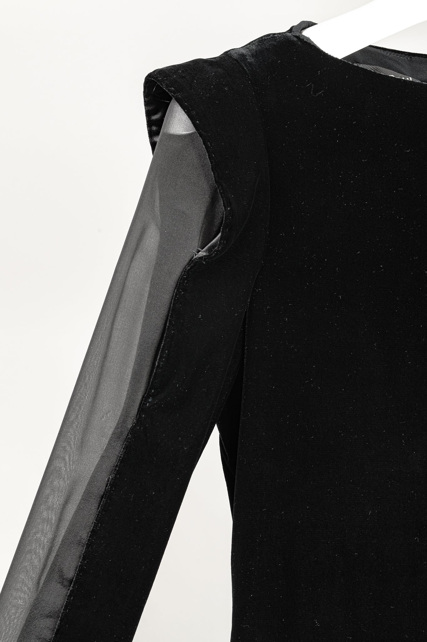 Jean Paul Gaultier Black Velvet Sheer-Sleeve Midi Dress