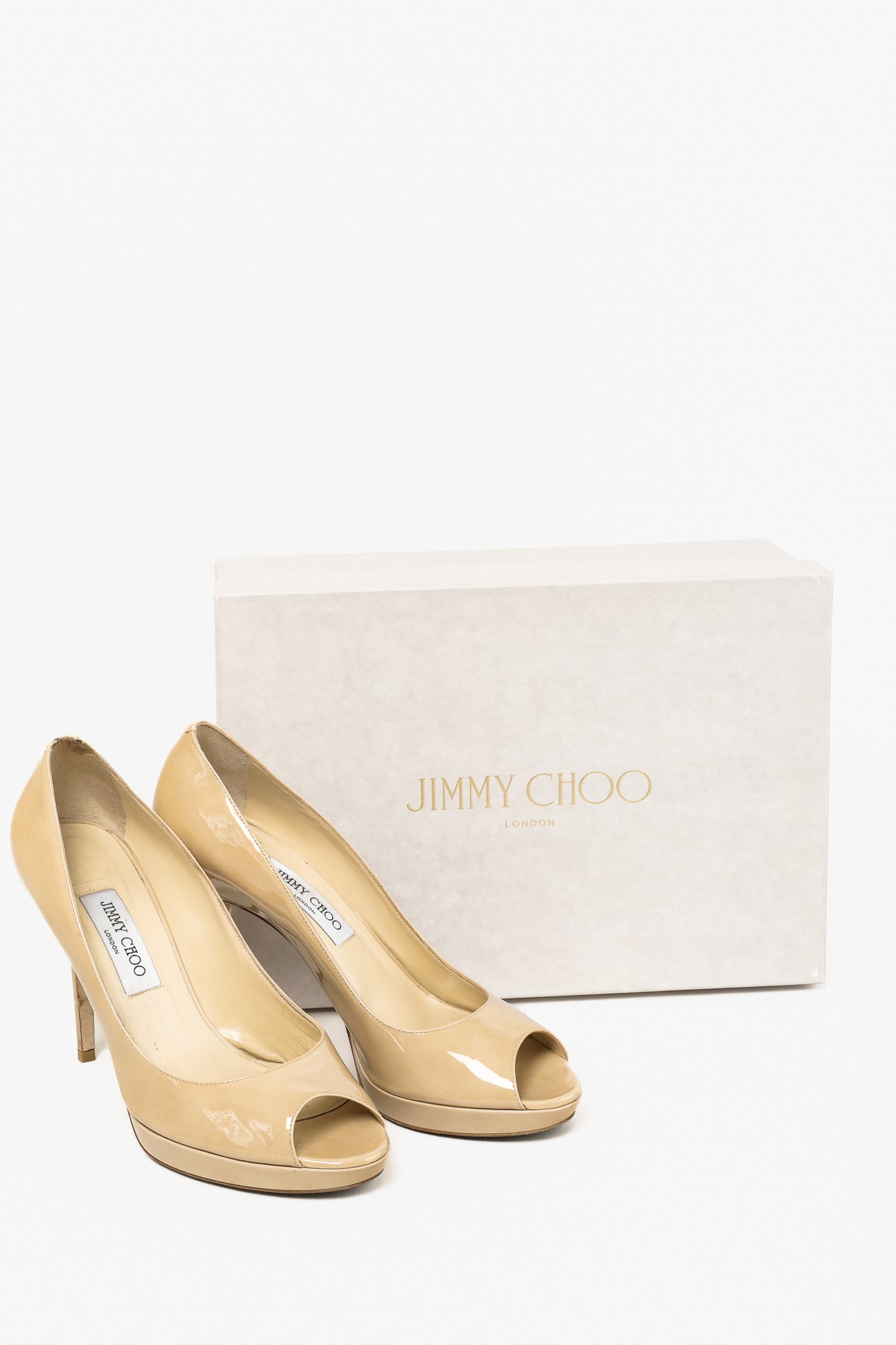 Jimmy Choo Luna Nude Patent Peep-Toe Heels