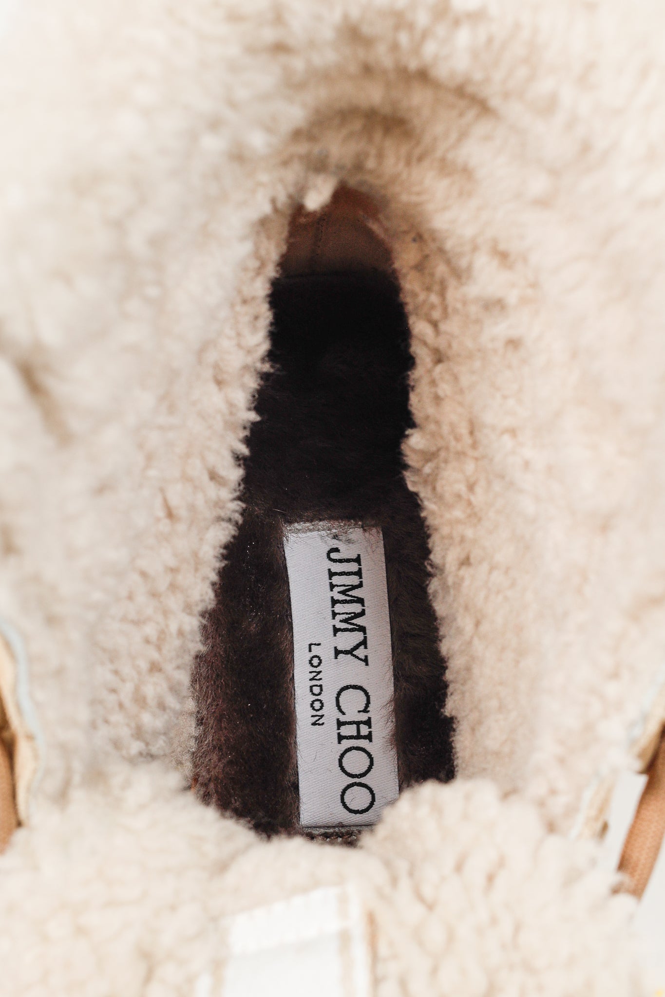 Jimmy Choo Eshe Stucco Beige Suede Flat Shearling Hiking Boots