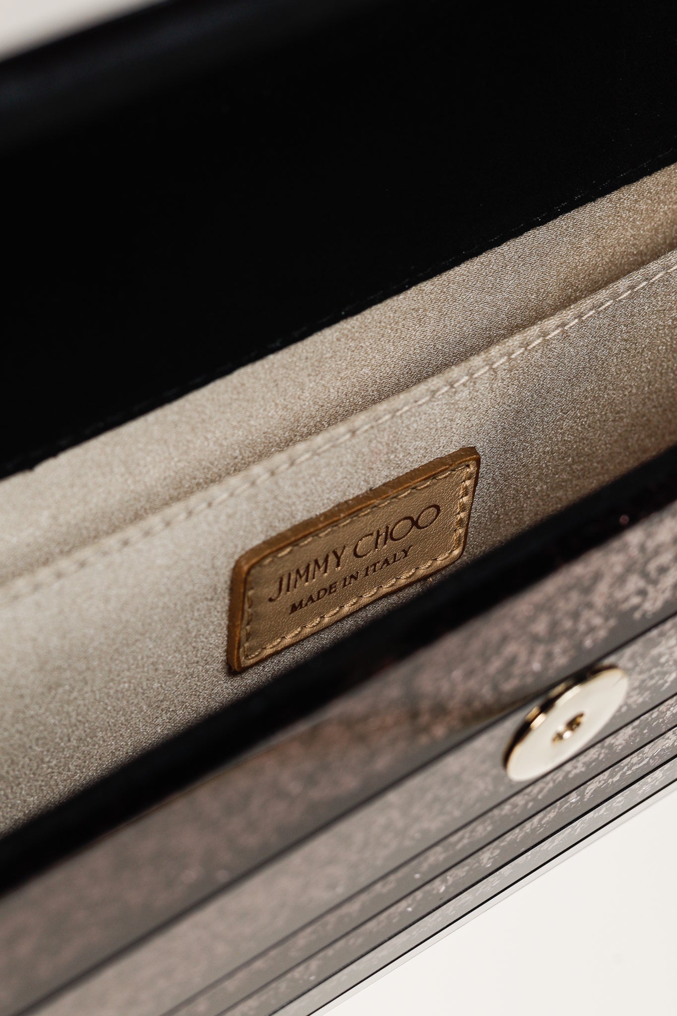 Jimmy Choo Sweetie Glitter Lucite Clutch in Black Champagne
