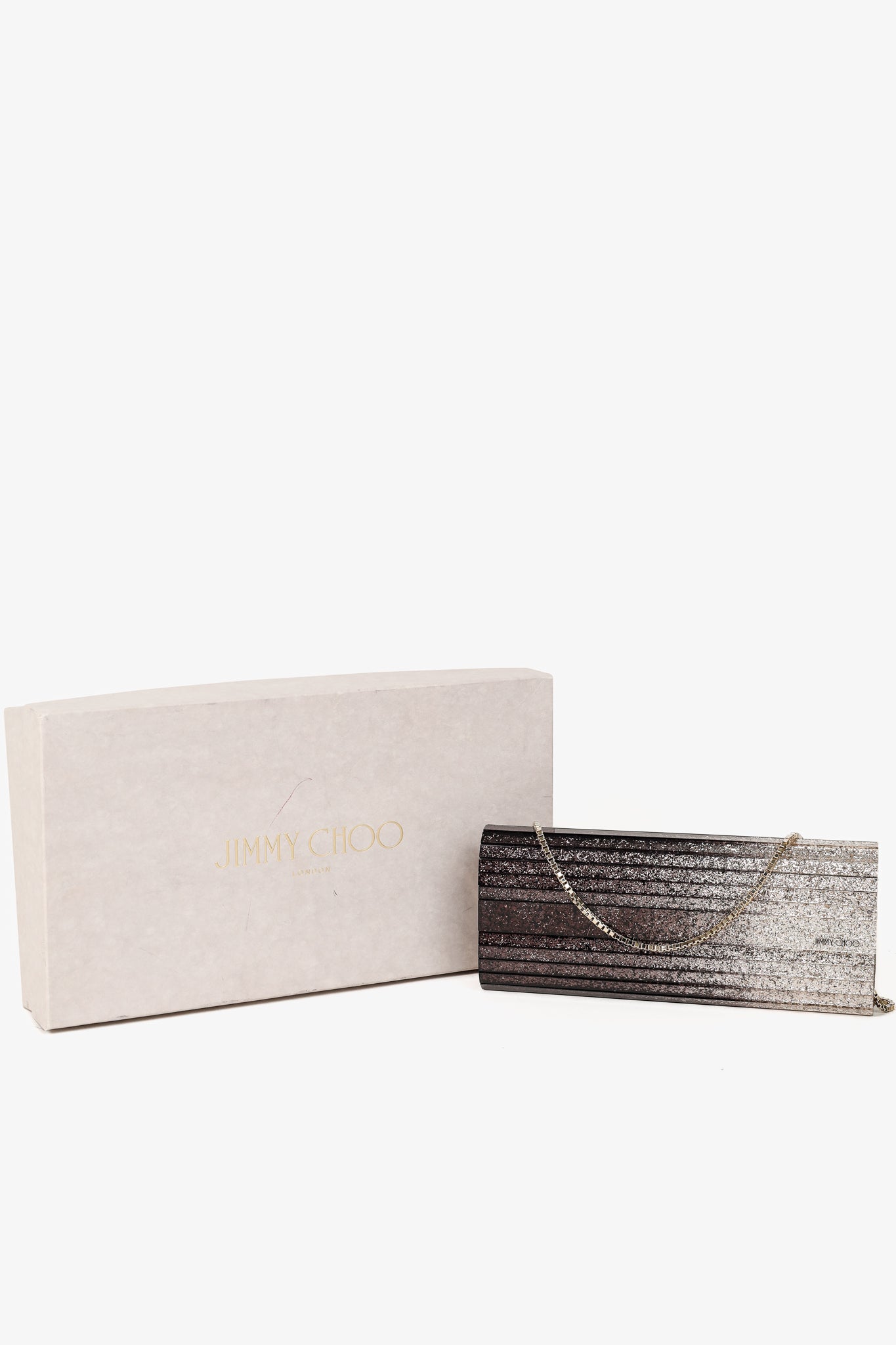 Jimmy Choo Sweetie Glitter Lucite Clutch in Black Champagne