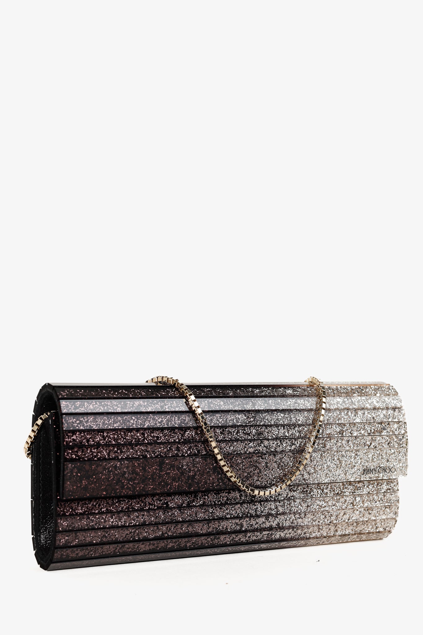 Jimmy Choo Sweetie Glitter Lucite Clutch in Black Champagne