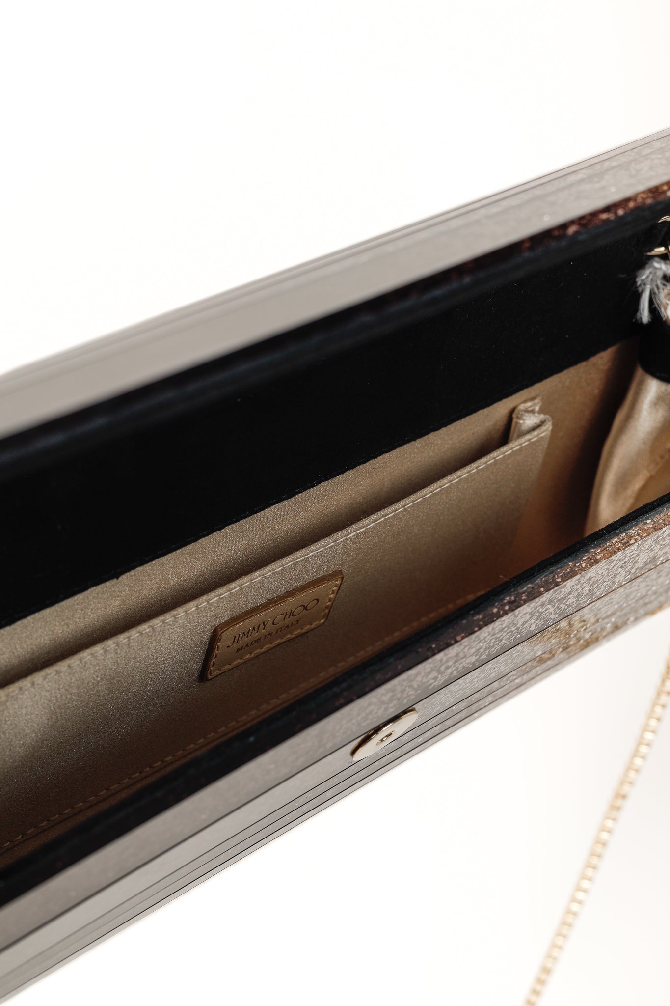 Jimmy Choo Sweetie Glitter Lucite Clutch in Black Champagne