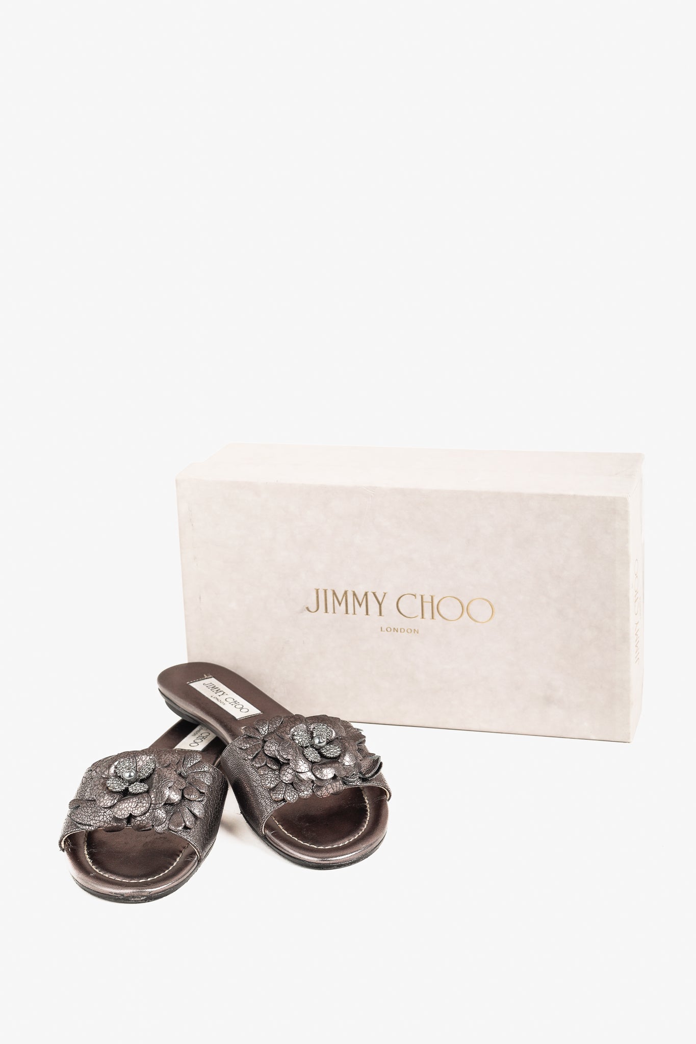 Jimmy Choo Neave Embelllished Floral Light Mocha Leather Sandal