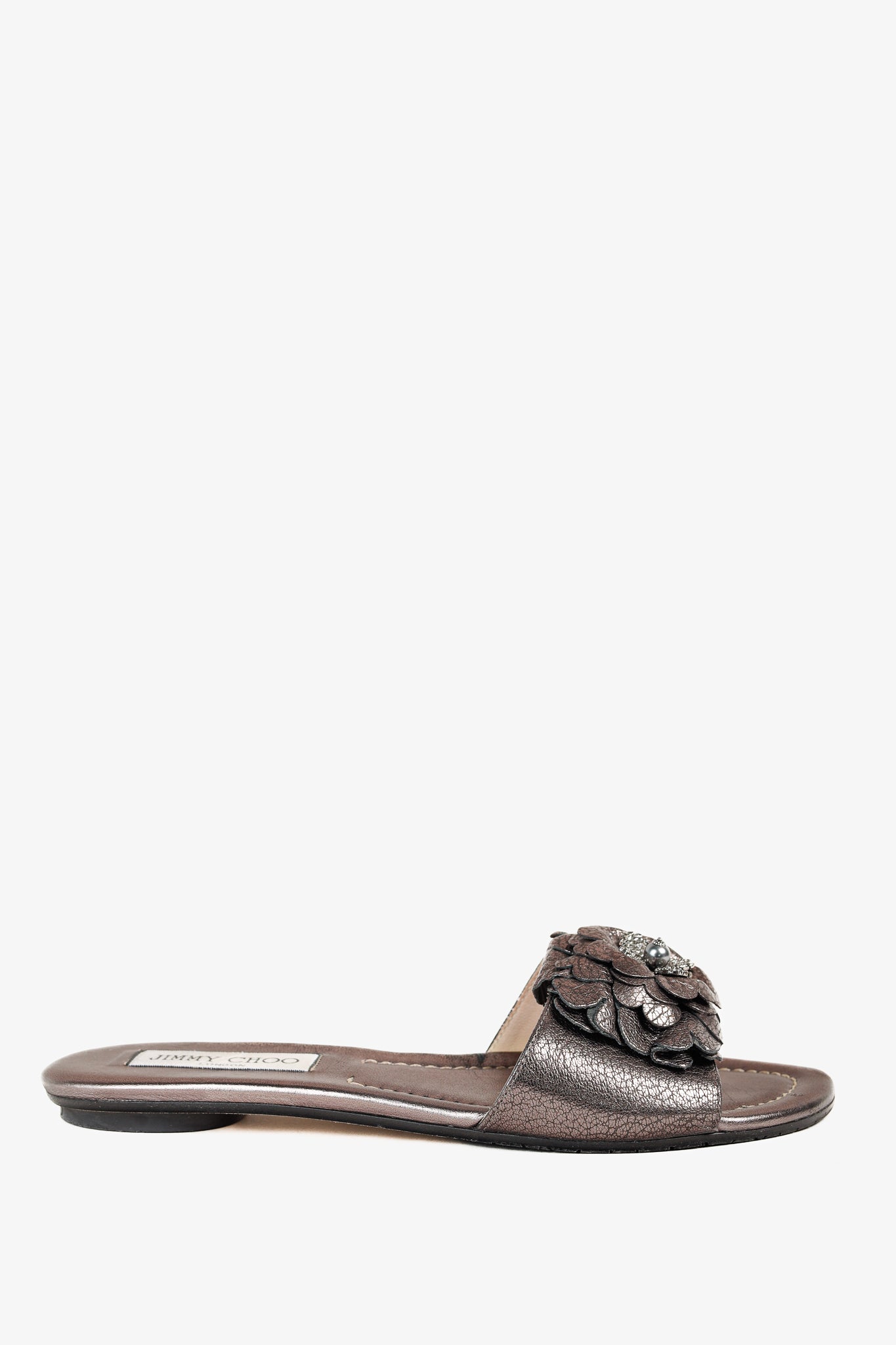 Jimmy Choo Neave Embelllished Floral Light Mocha Leather Sandal
