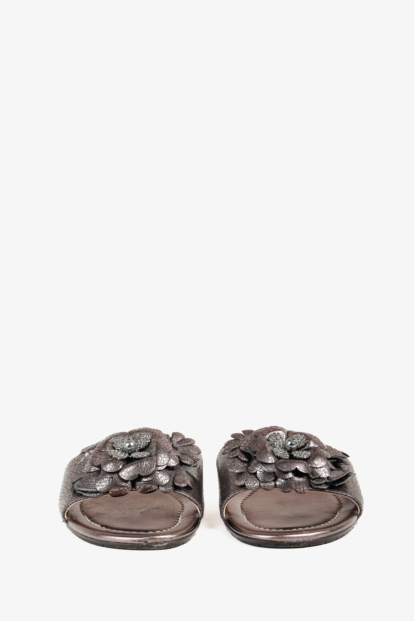 Jimmy Choo Neave Embelllished Floral Light Mocha Leather Sandal