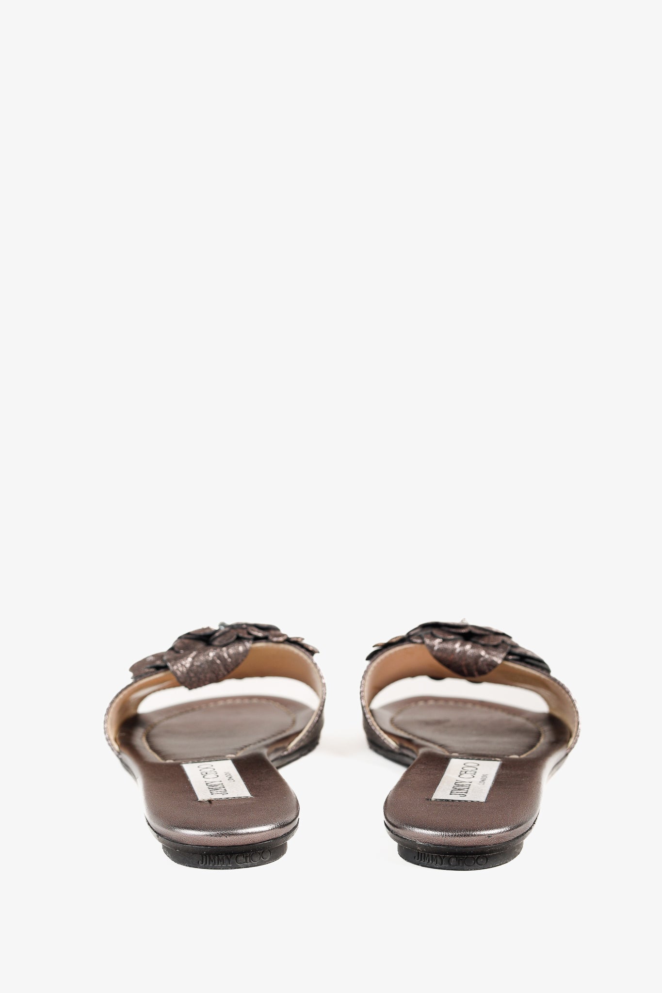Jimmy Choo Neave Embelllished Floral Light Mocha Leather Sandal