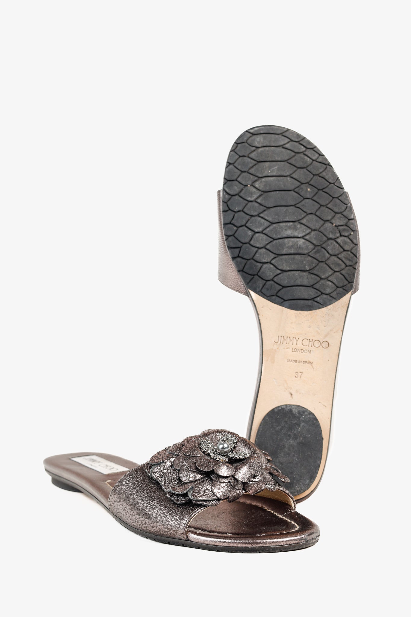 Jimmy Choo Neave Embelllished Floral Light Mocha Leather Sandal