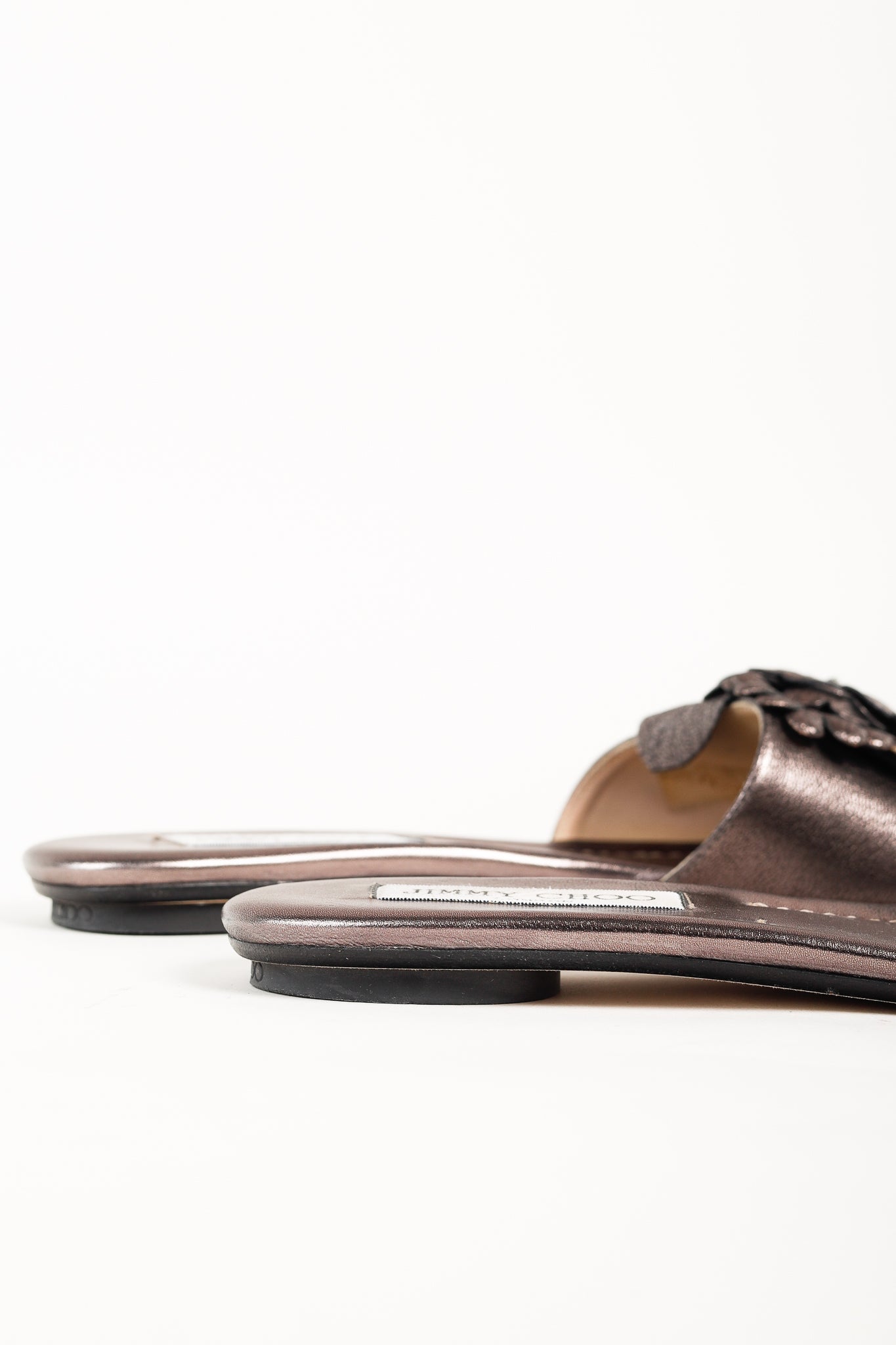 Jimmy Choo Neave Embelllished Floral Light Mocha Leather Sandal