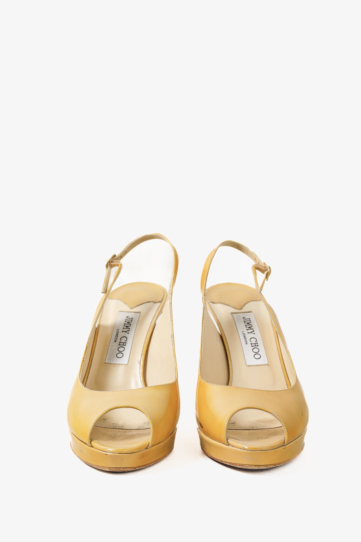 Jimmy Choo Nova Beige Nude Patent Platform Stiletto Heel Peep Toe Slingback Sandal