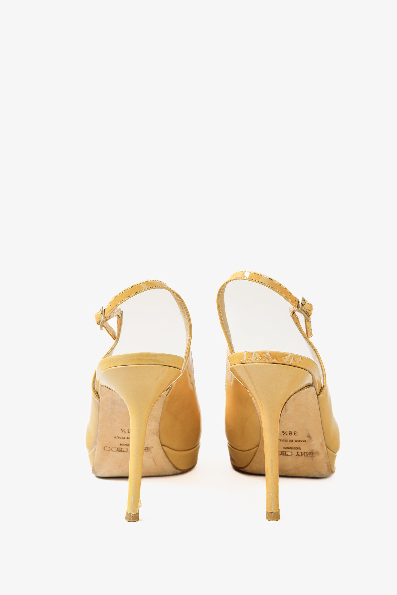 Jimmy Choo Nova Beige Nude Patent Platform Stiletto Heel Peep Toe Slingback Sandal