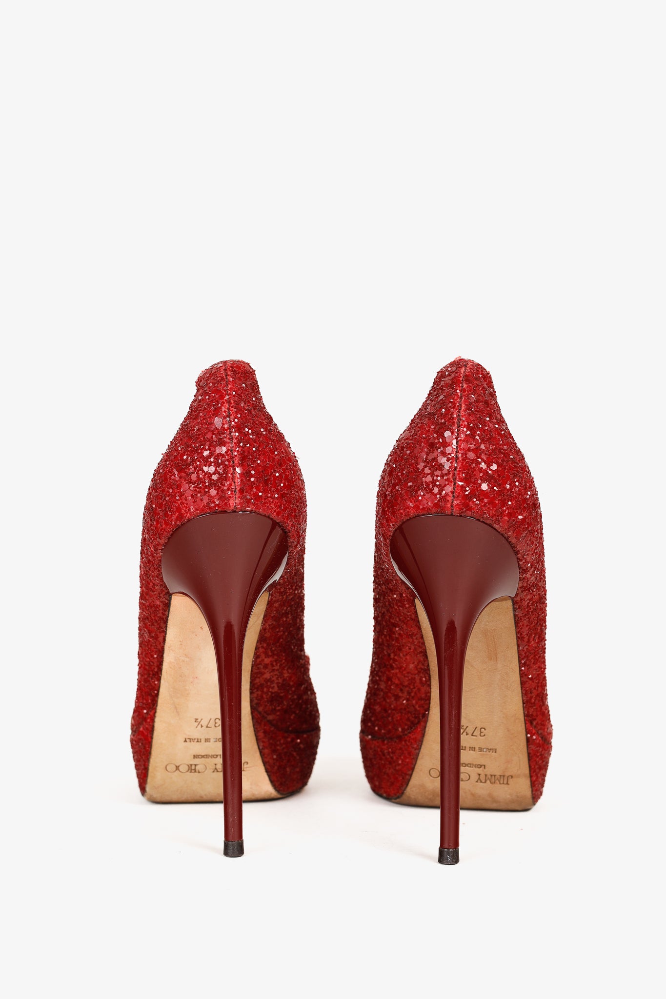 Jimmy Choo Crown Red Coarse Glitter Platform Pumps