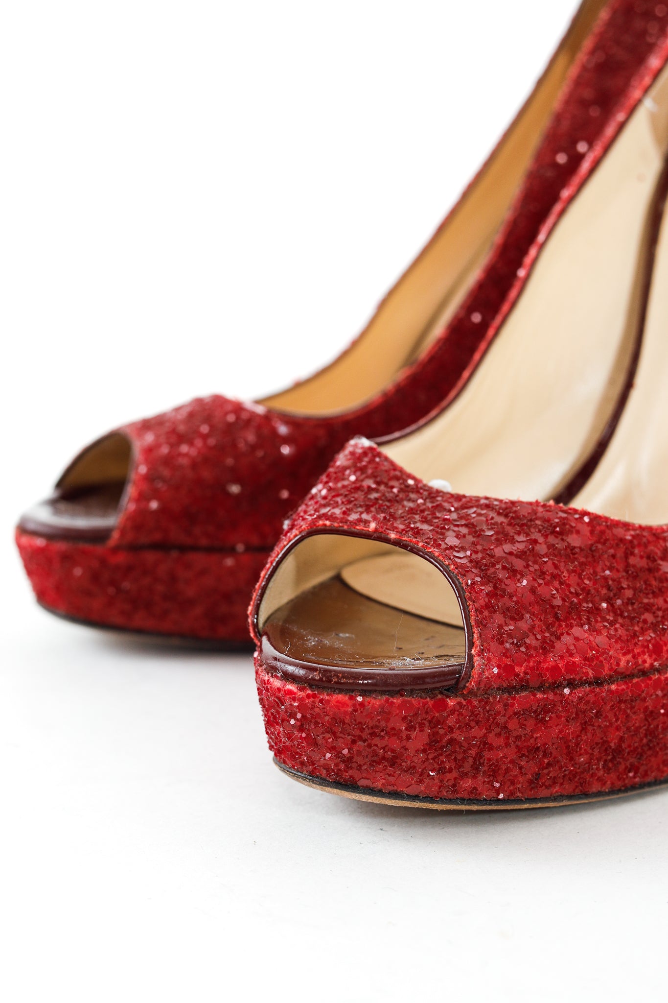 Jimmy Choo Crown Red Coarse Glitter Platform Pumps
