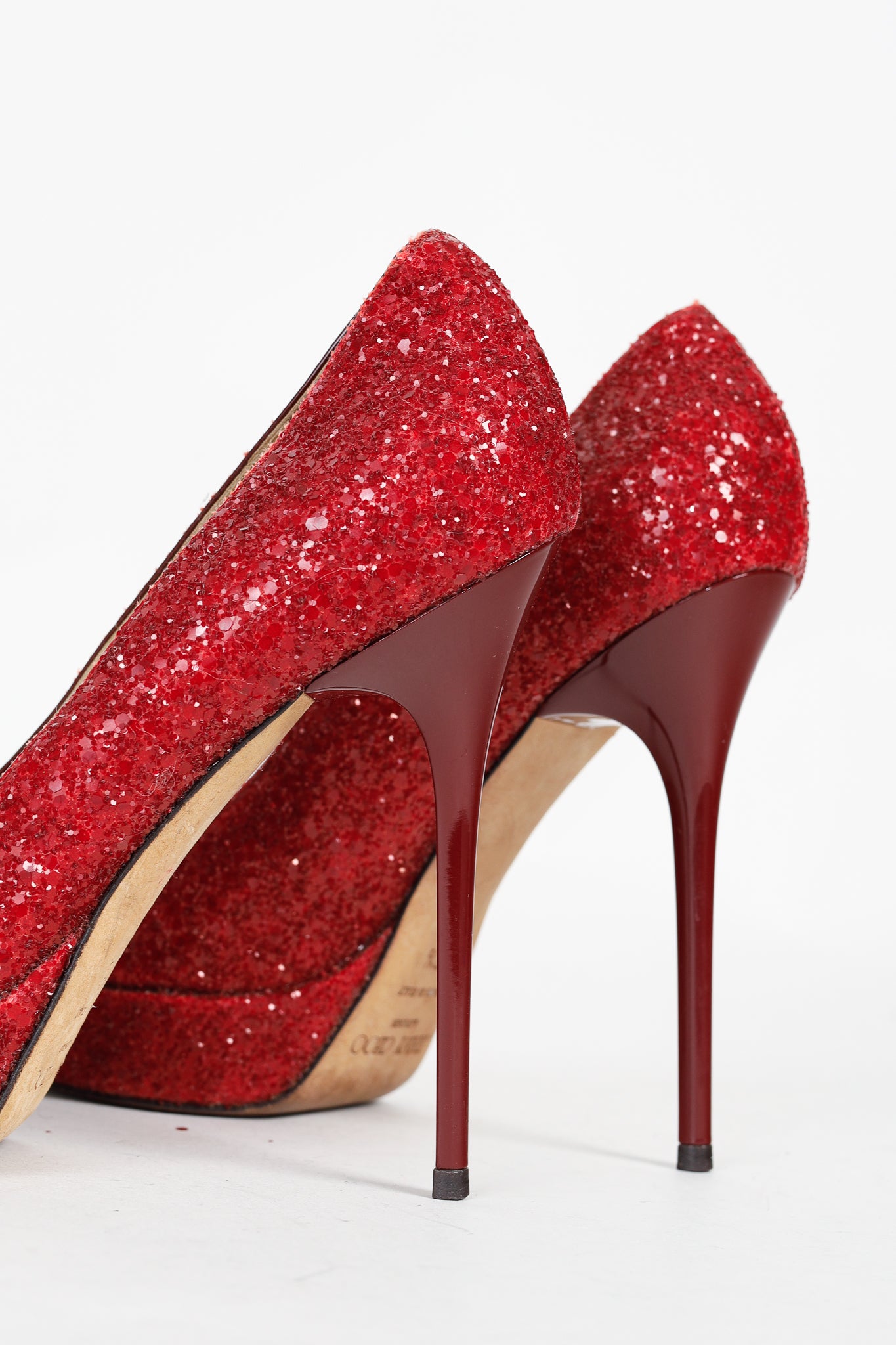 Jimmy Choo Crown Red Coarse Glitter Platform Pumps
