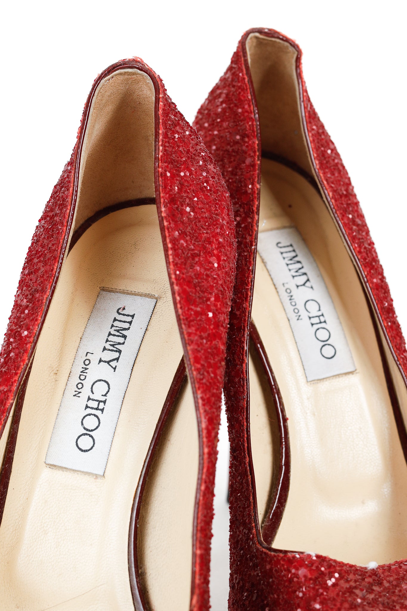 Jimmy Choo Crown Red Coarse Glitter Platform Pumps