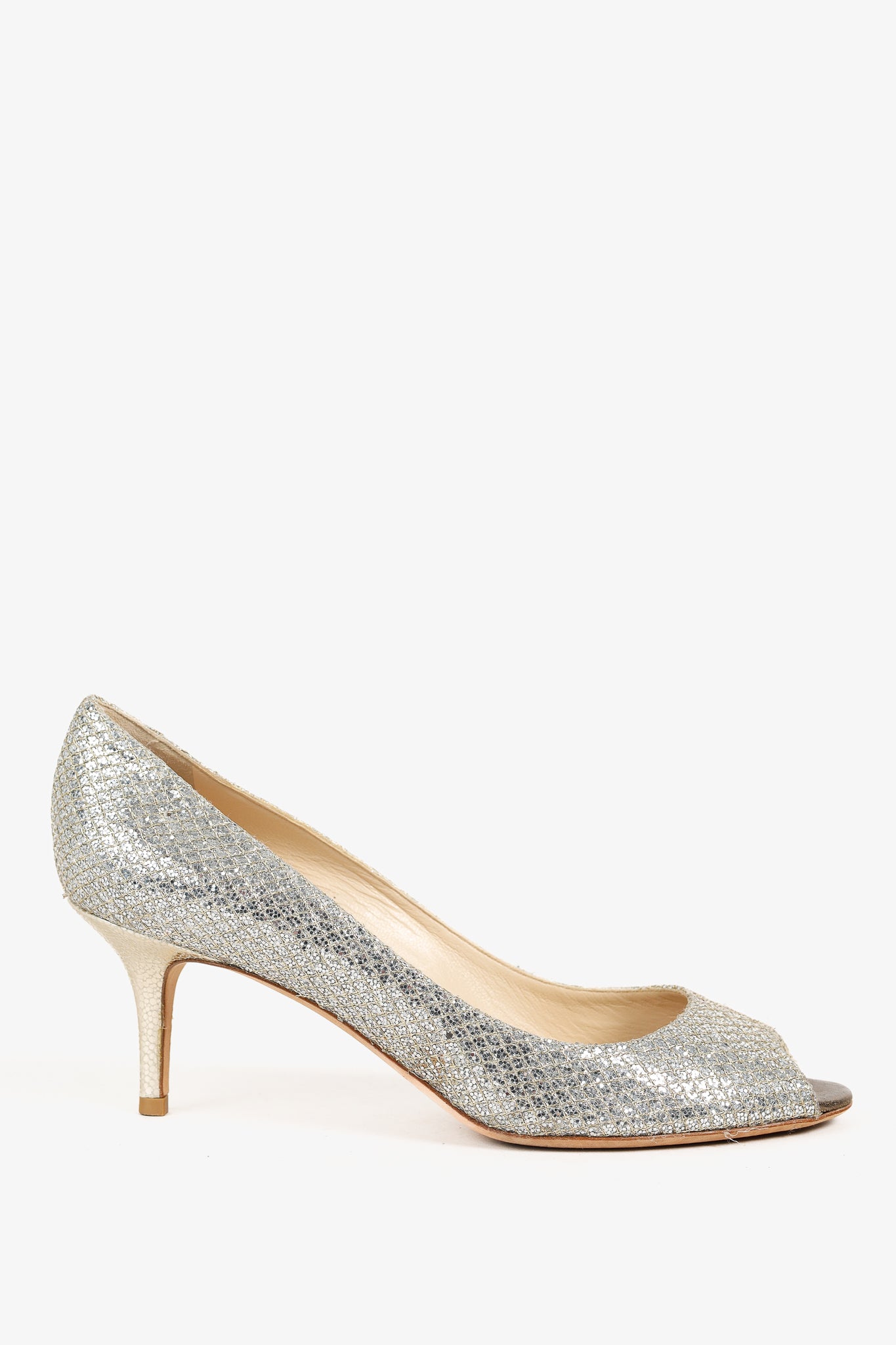 Jimmy Choo Isabel Champagne Glitter Peep-Toe Pumps