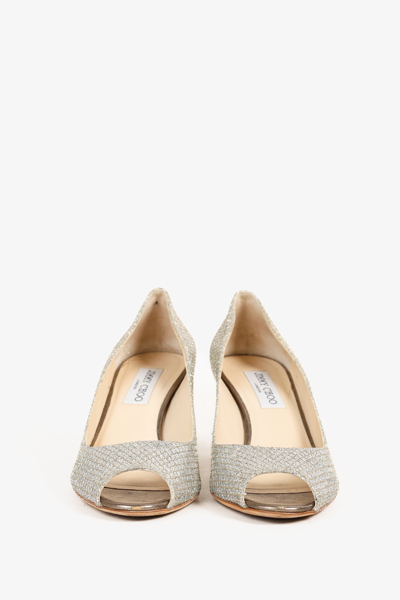 Jimmy Choo Isabel Champagne Glitter Peep-Toe Pumps