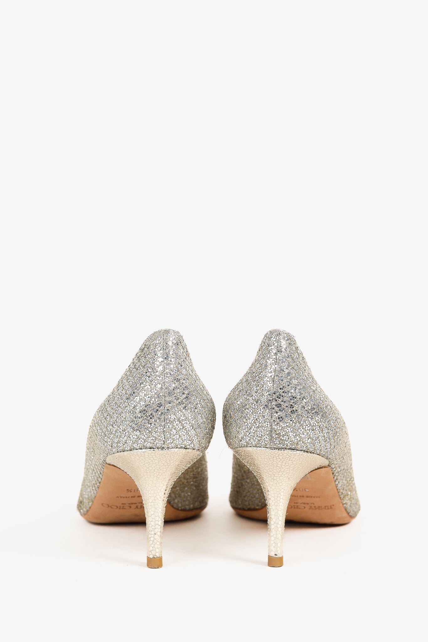 Jimmy Choo Isabel Champagne Glitter Peep-Toe Pumps