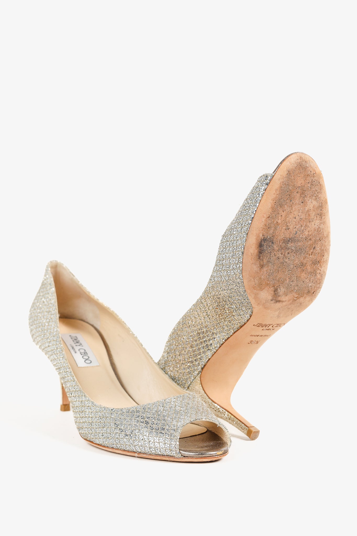 Jimmy Choo Isabel Champagne Glitter Peep-Toe Pumps