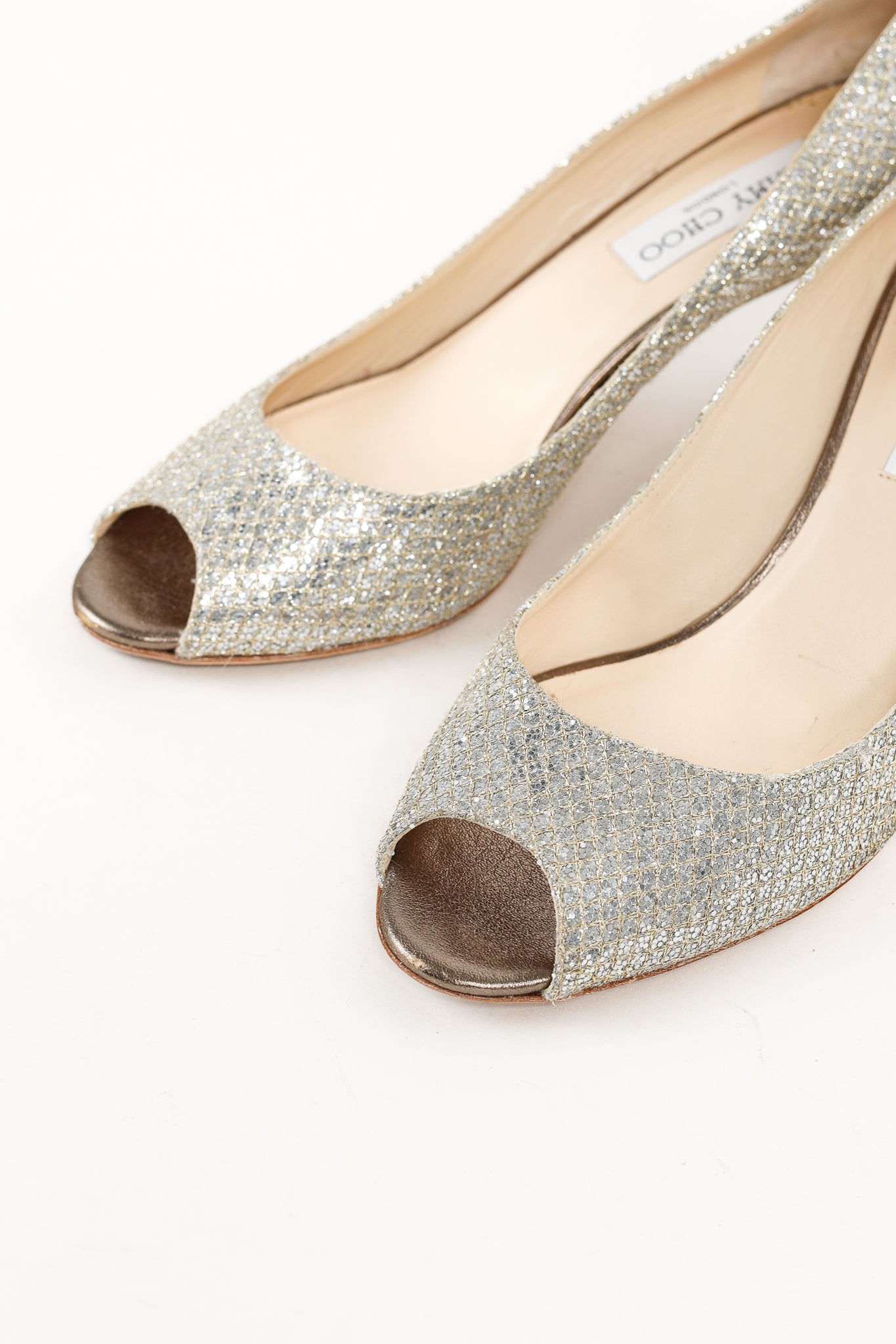 Jimmy Choo Isabel Champagne Glitter Peep-Toe Pumps