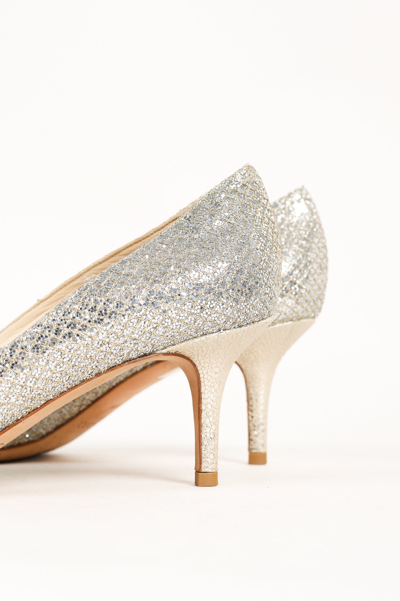 Jimmy Choo Isabel Champagne Glitter Peep-Toe Pumps