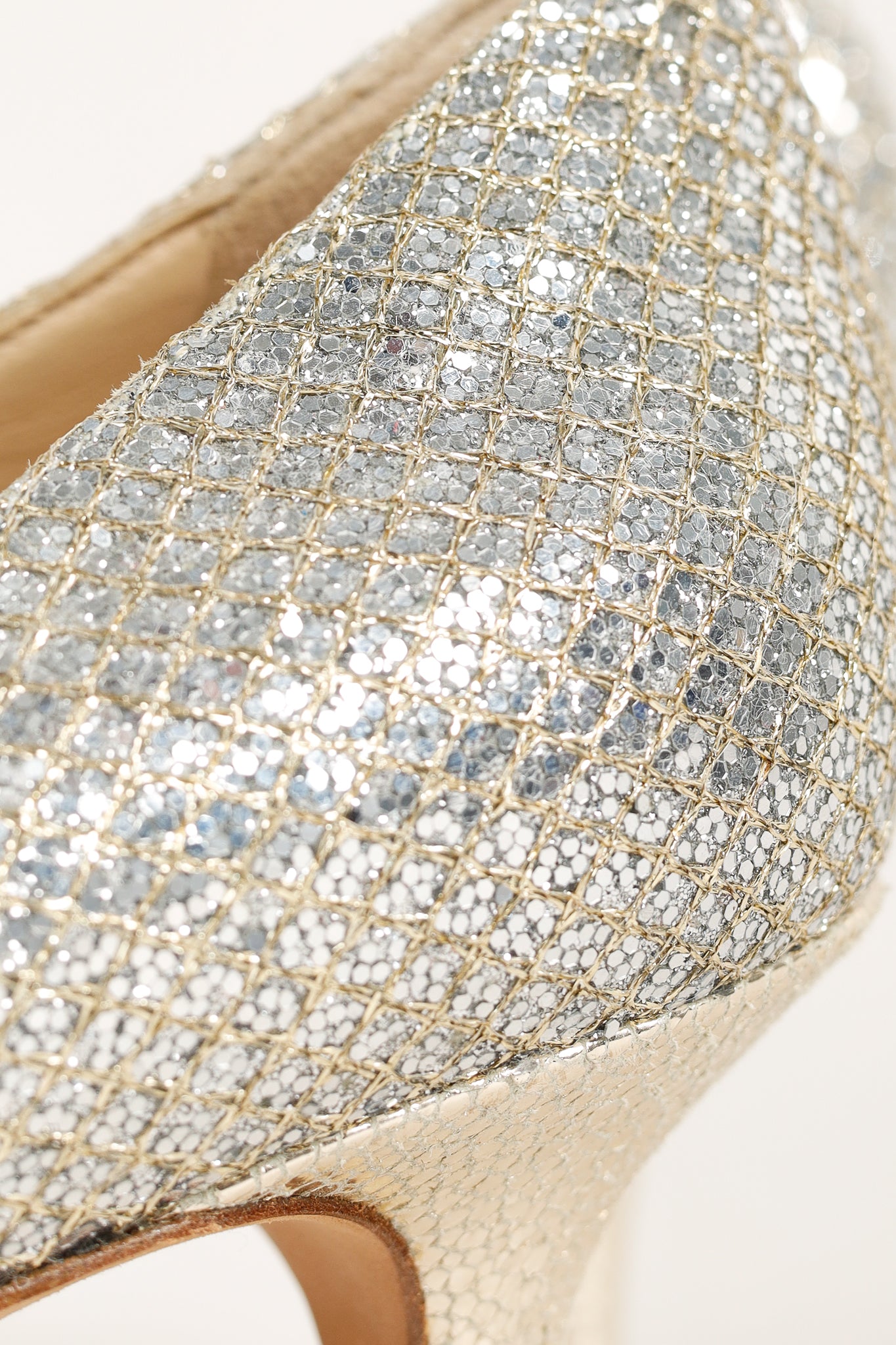 Jimmy Choo Isabel Champagne Glitter Peep-Toe Pumps