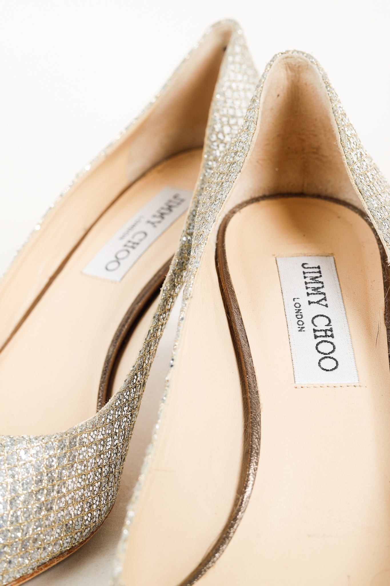 Jimmy Choo Isabel Champagne Glitter Peep-Toe Pumps