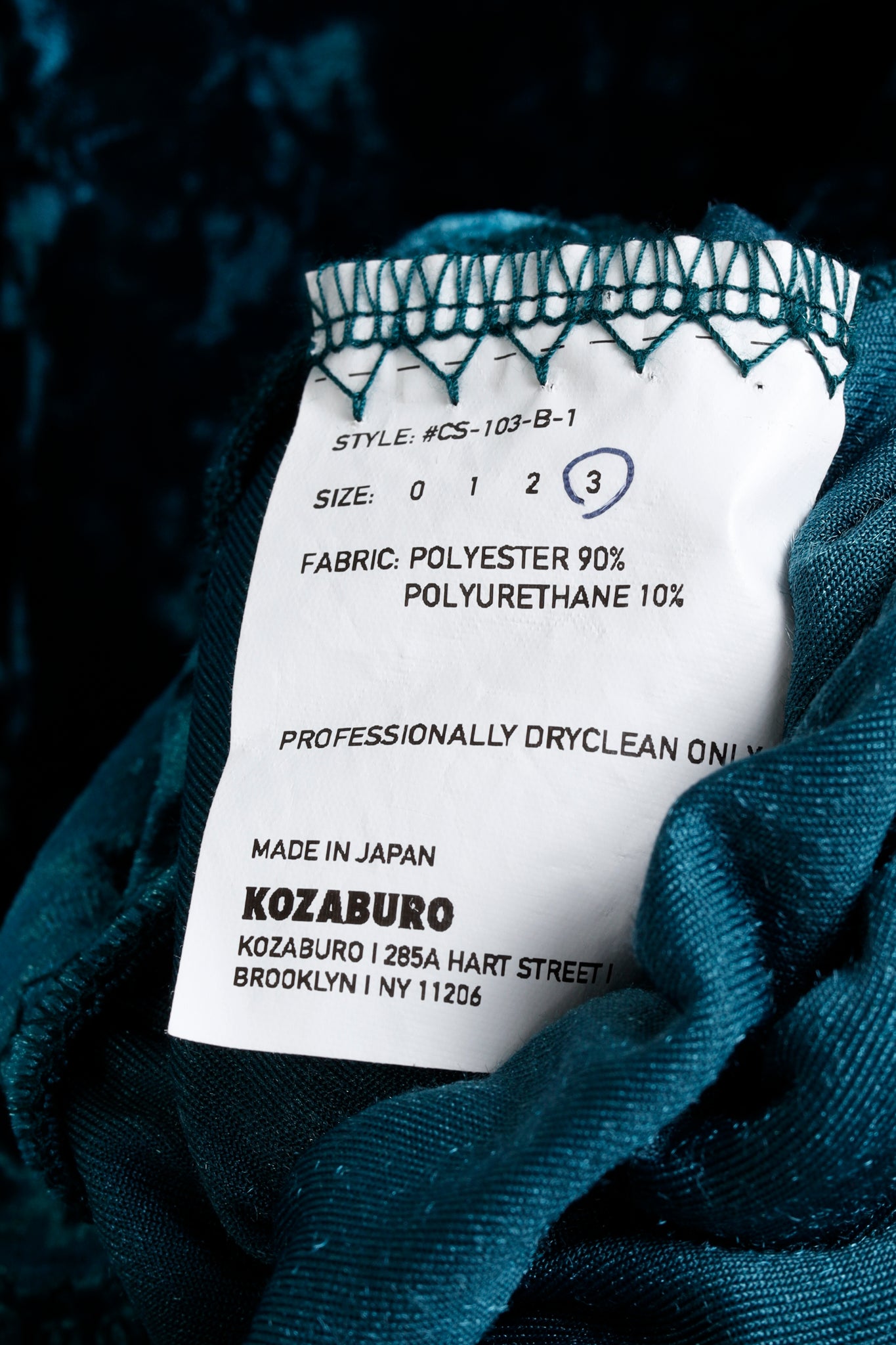 Kozaburo SS/19 Teal Velvet Long Sleeve Cut-Outs Top