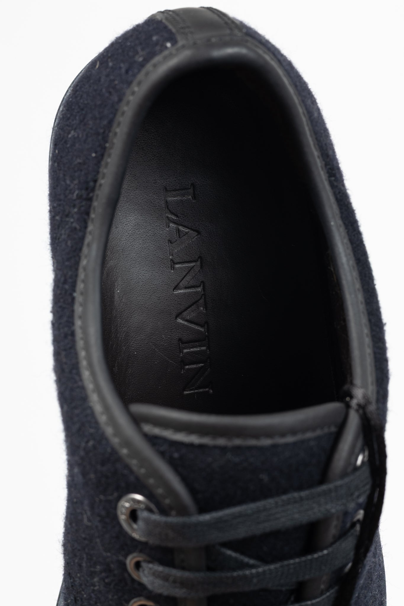 Lanvin Navy Felted Wool Low-Top Sneakers