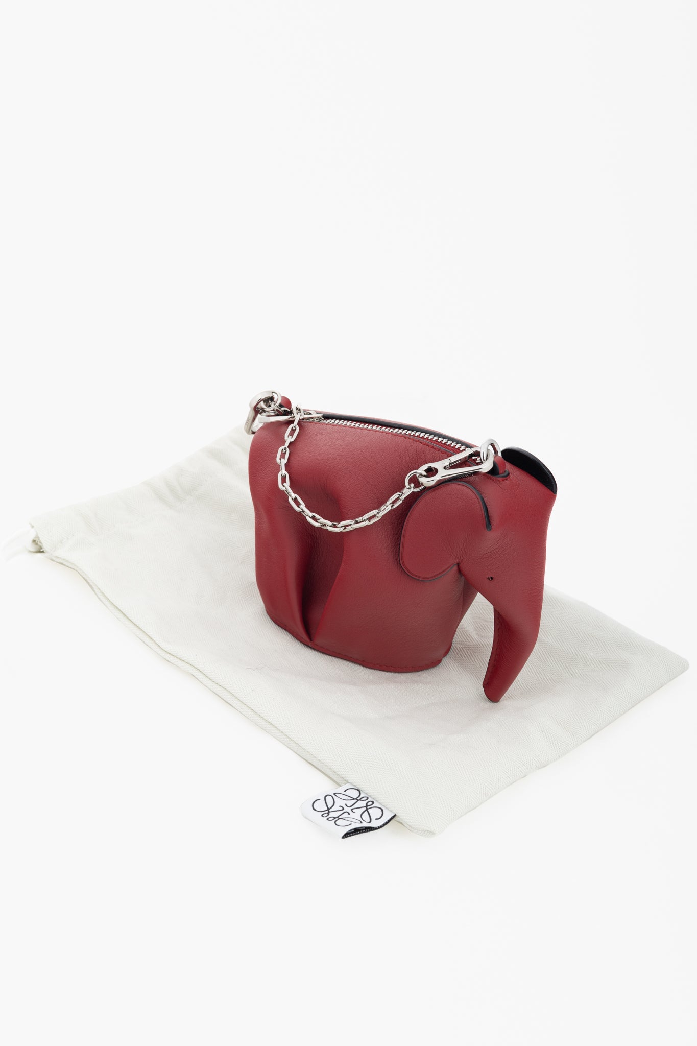 Loewe Red Calfskin Elephant Mini Coin Pouch
