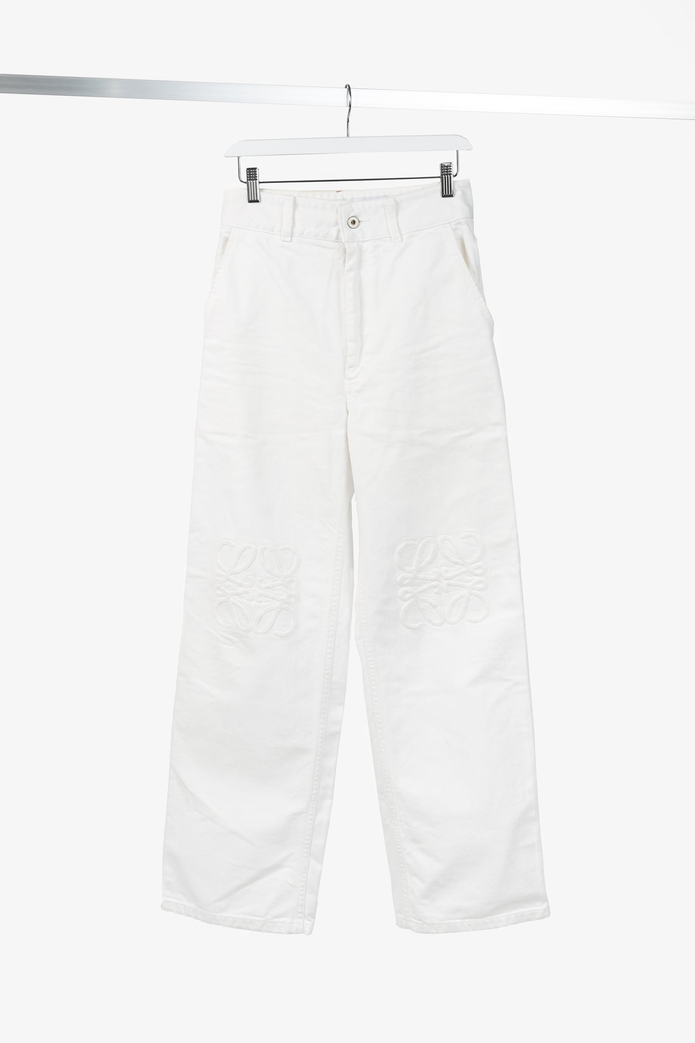 Loewe White Cotton Embroidered Anagram Baggy Jeans