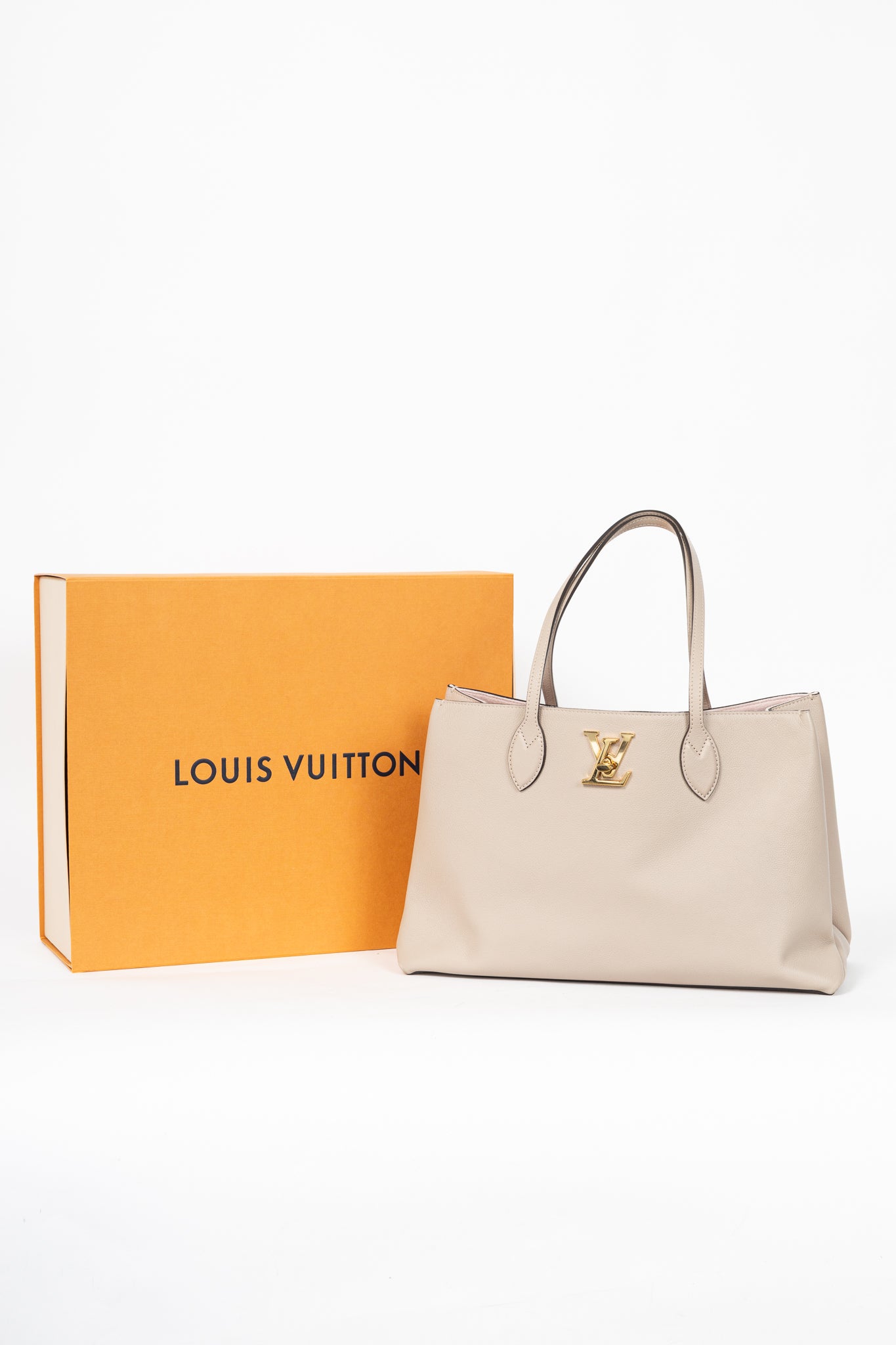 Louis Vuitton Lockme Greige Grained Calfskin Shopper Tote