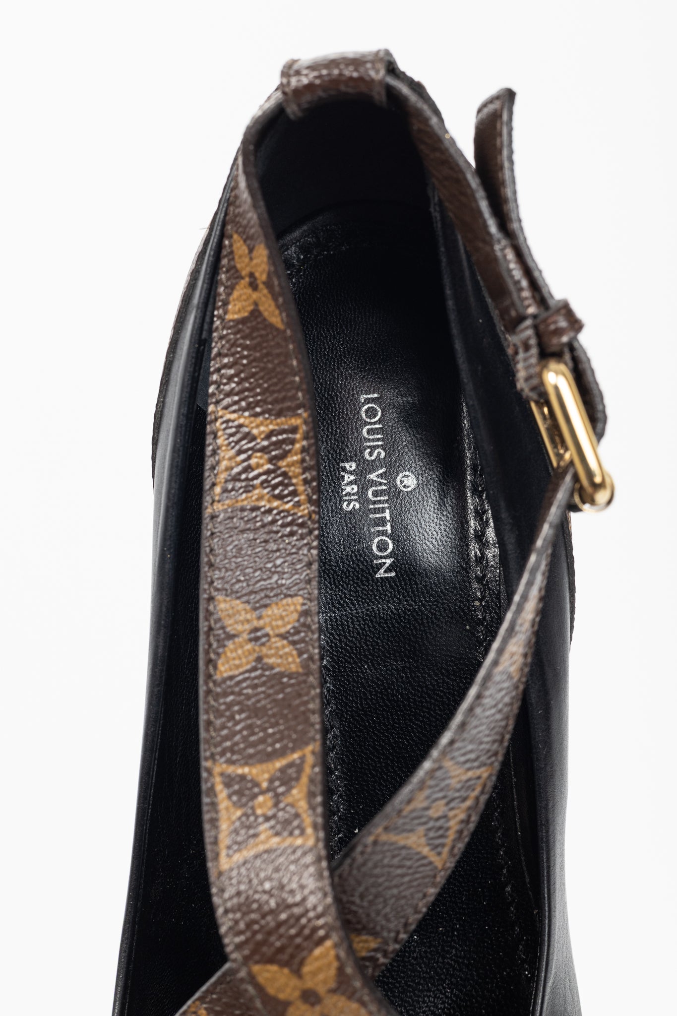 Louis Vuitton Matchmake Black Leather & Monogram Canvas Crossover Pumps