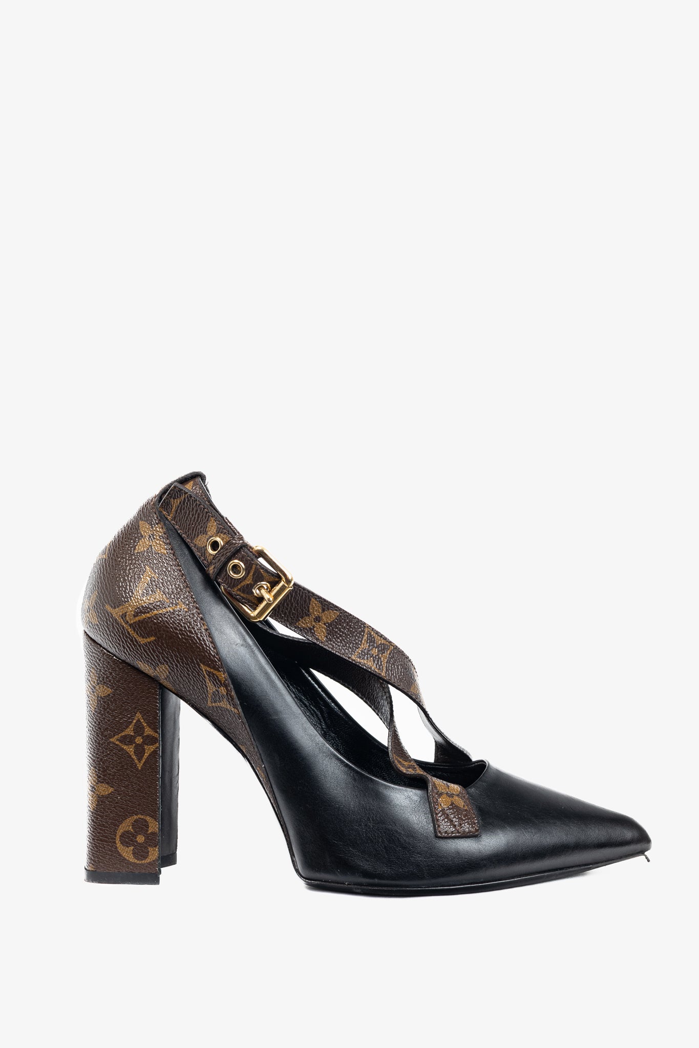 Louis Vuitton Matchmake Black Leather & Monogram Canvas Crossover Pumps