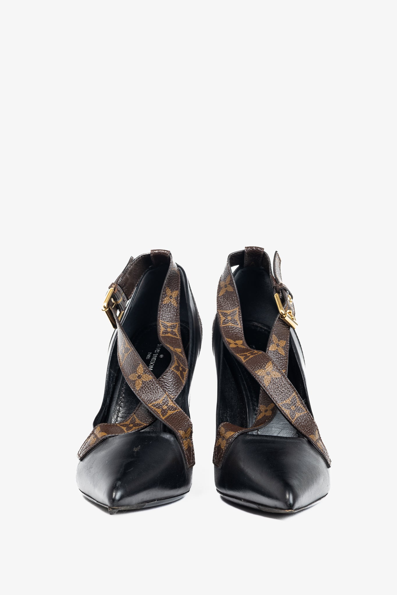 Louis Vuitton Matchmake Black Leather & Monogram Canvas Crossover Pumps