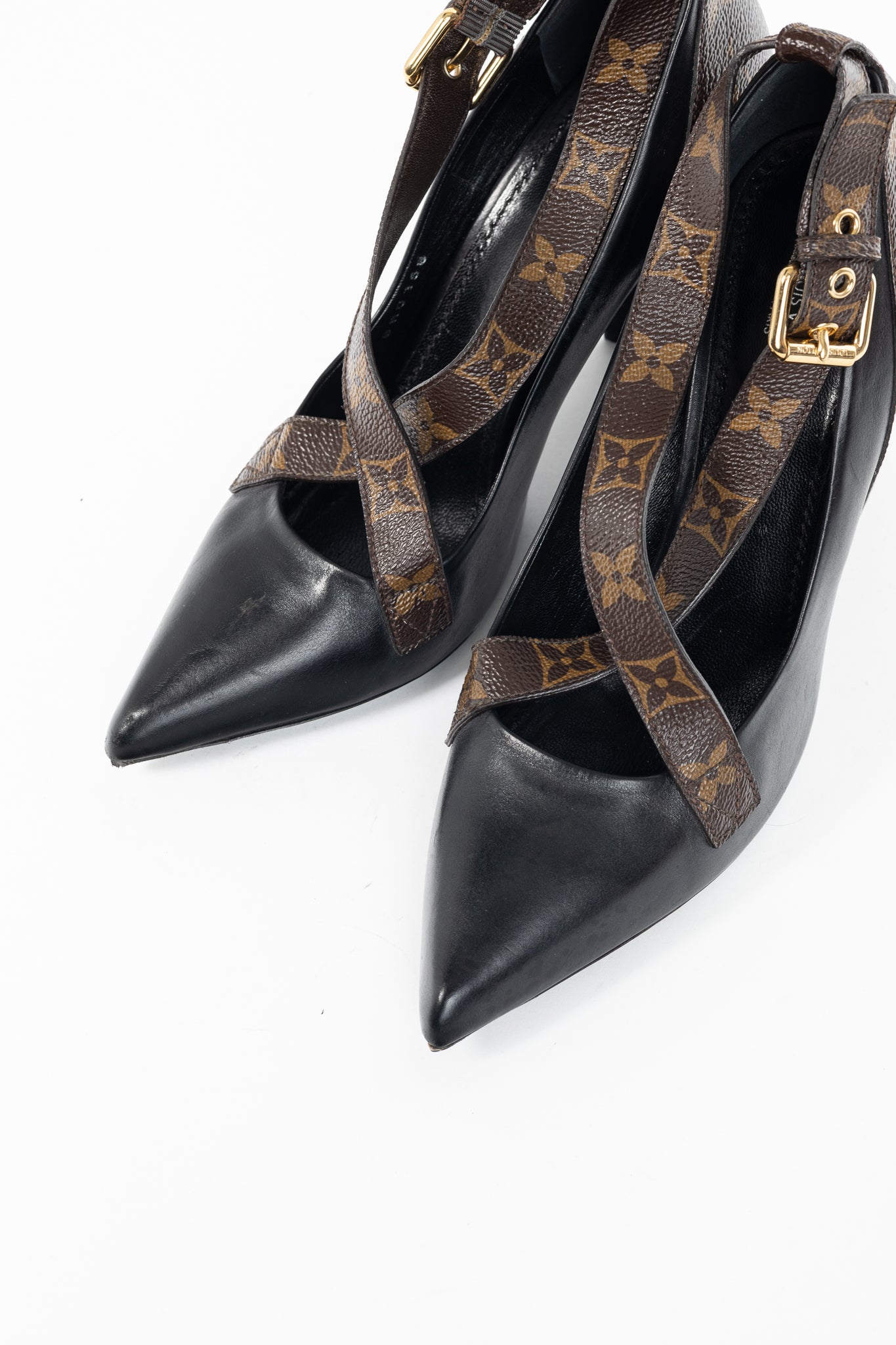 Louis Vuitton Matchmake Black Leather & Monogram Canvas Crossover Pumps