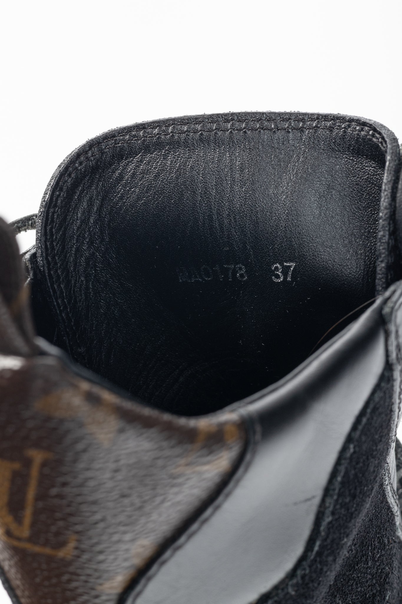 Louis Vuitton Laureate Black Suede & Monogram Canvas Patch-Applique Platform Desert Boots