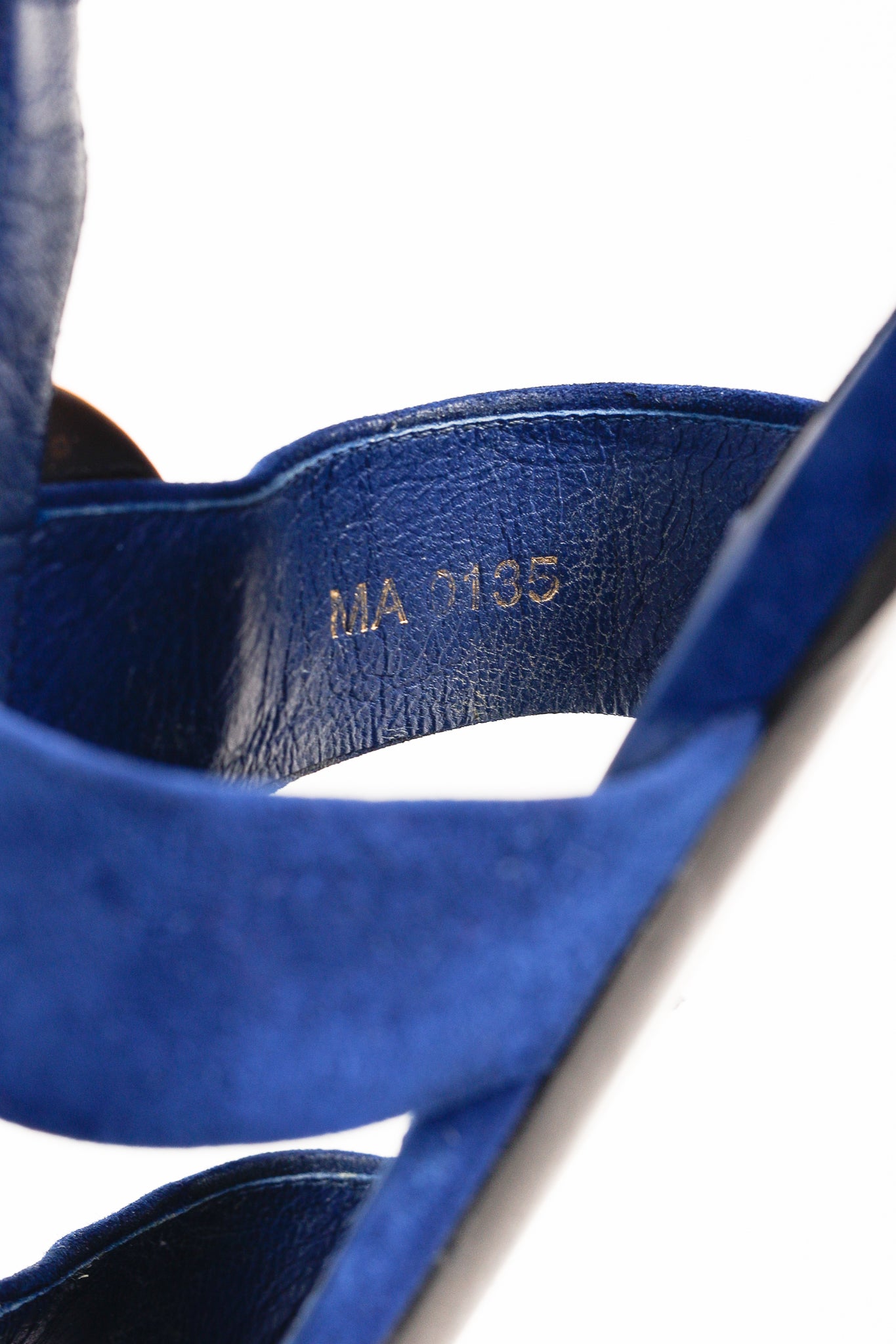 Louis Vuitton Gold-Medallion Blue Suede Knot Flat Sandals