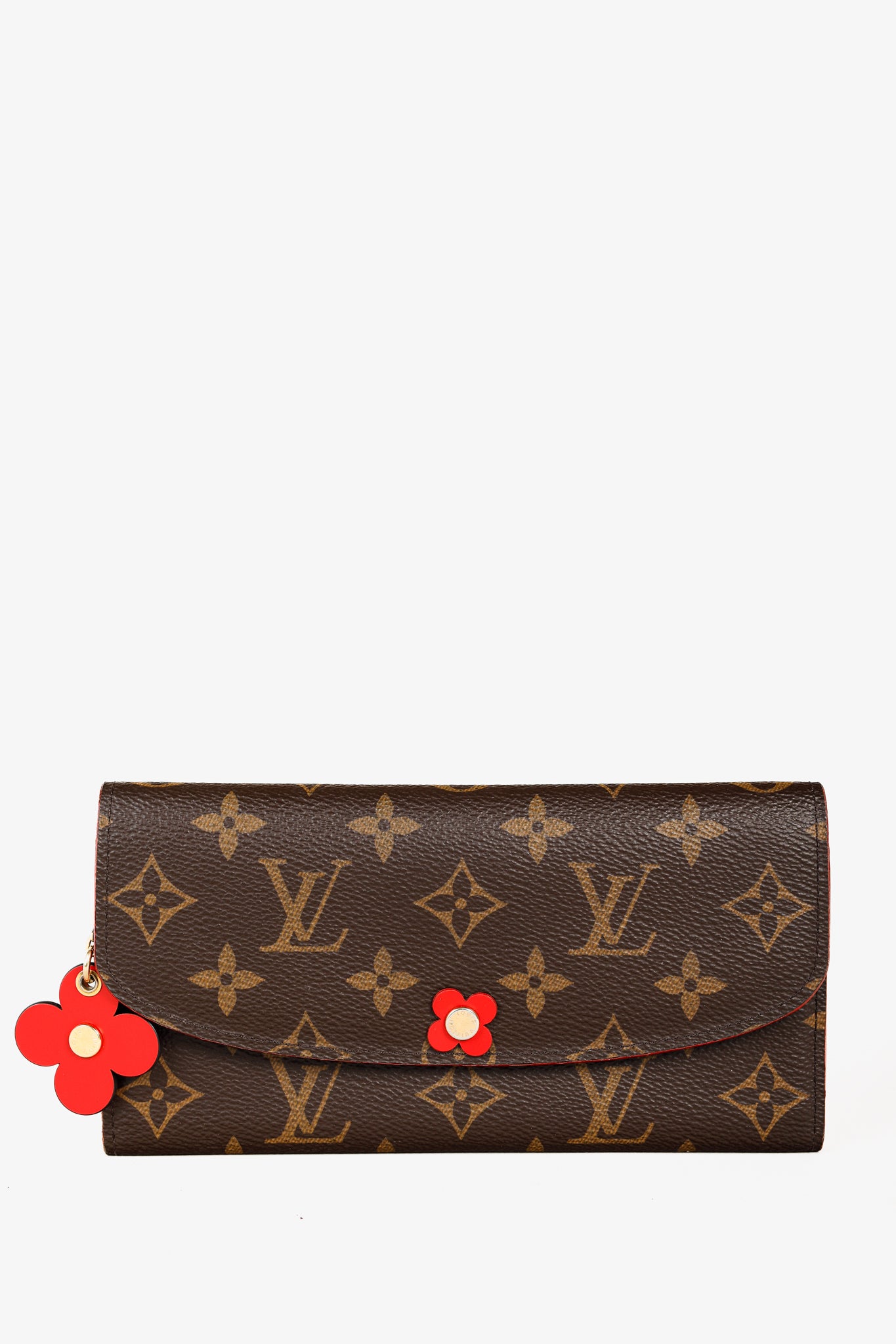 Louis Vuitton Brown Monogram Canvas Red Bloom Flower Emilie Wallet Coquelicot