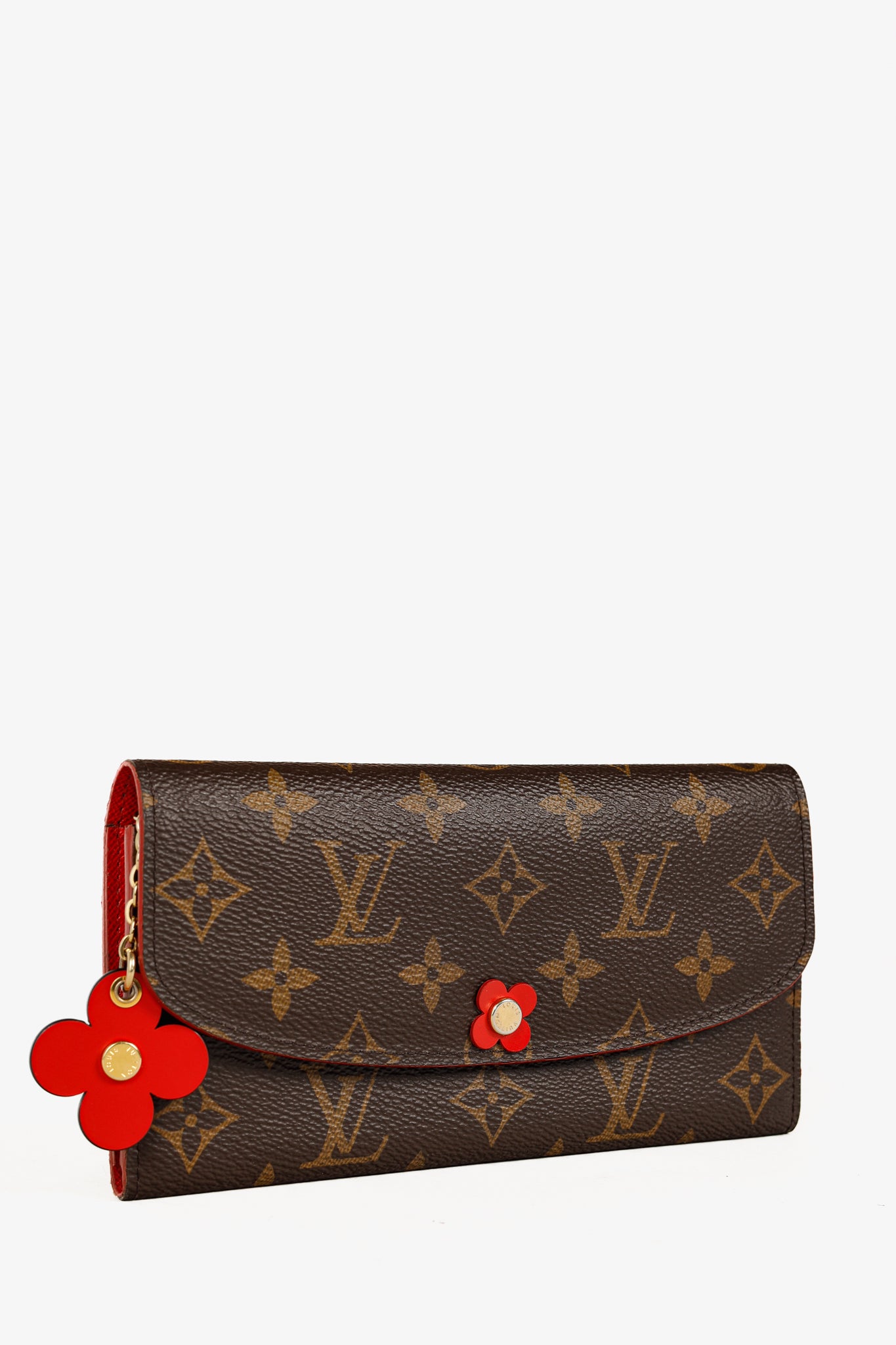 Louis Vuitton Brown Monogram Canvas Red Bloom Flower Emilie Wallet Coquelicot