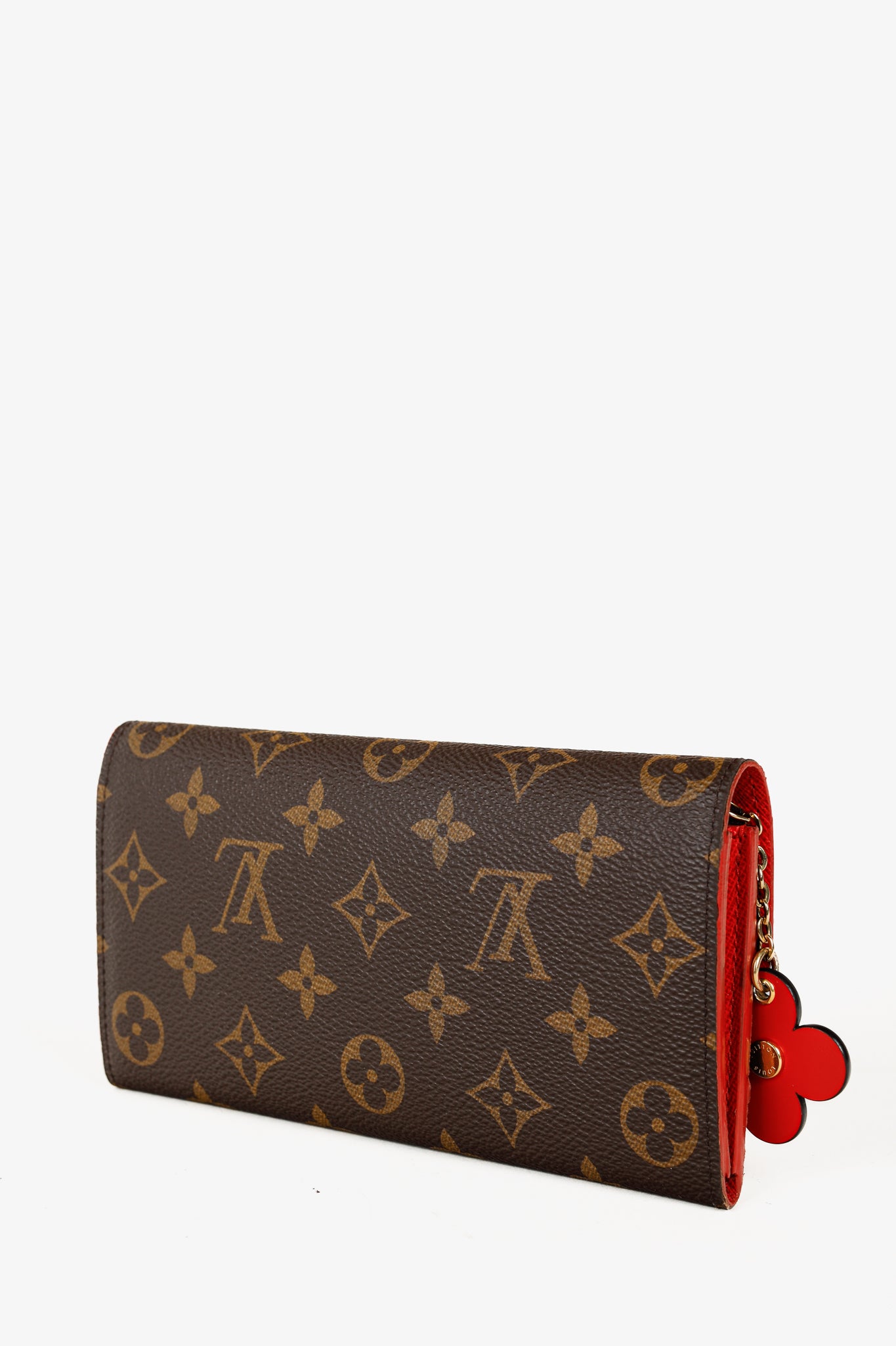 Louis Vuitton Brown Monogram Canvas Red Bloom Flower Emilie Wallet Coquelicot