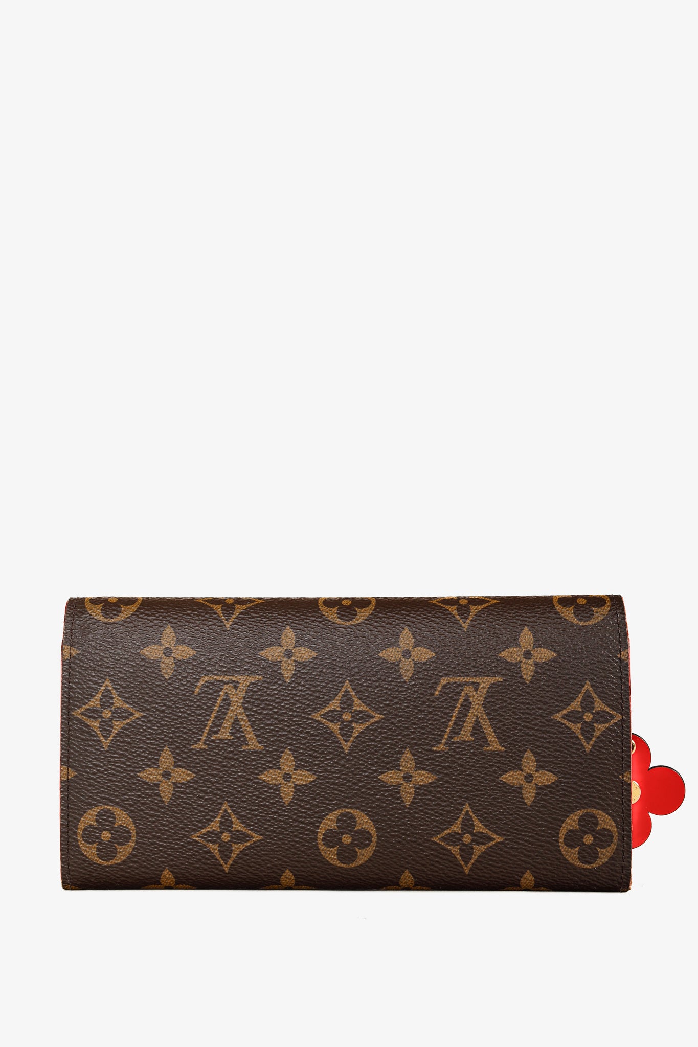 Louis Vuitton Brown Monogram Canvas Red Bloom Flower Emilie Wallet Coquelicot