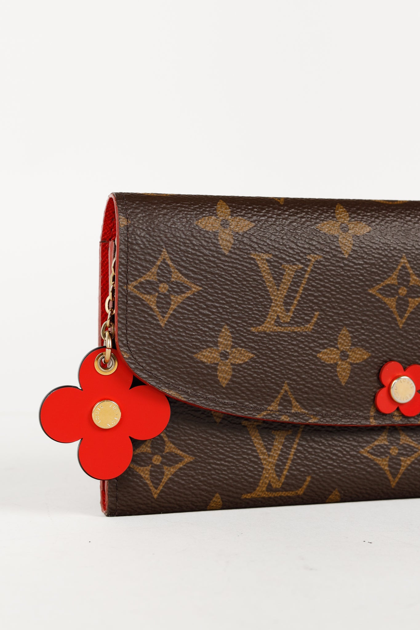 Louis Vuitton Brown Monogram Canvas Red Bloom Flower Emilie Wallet Coquelicot