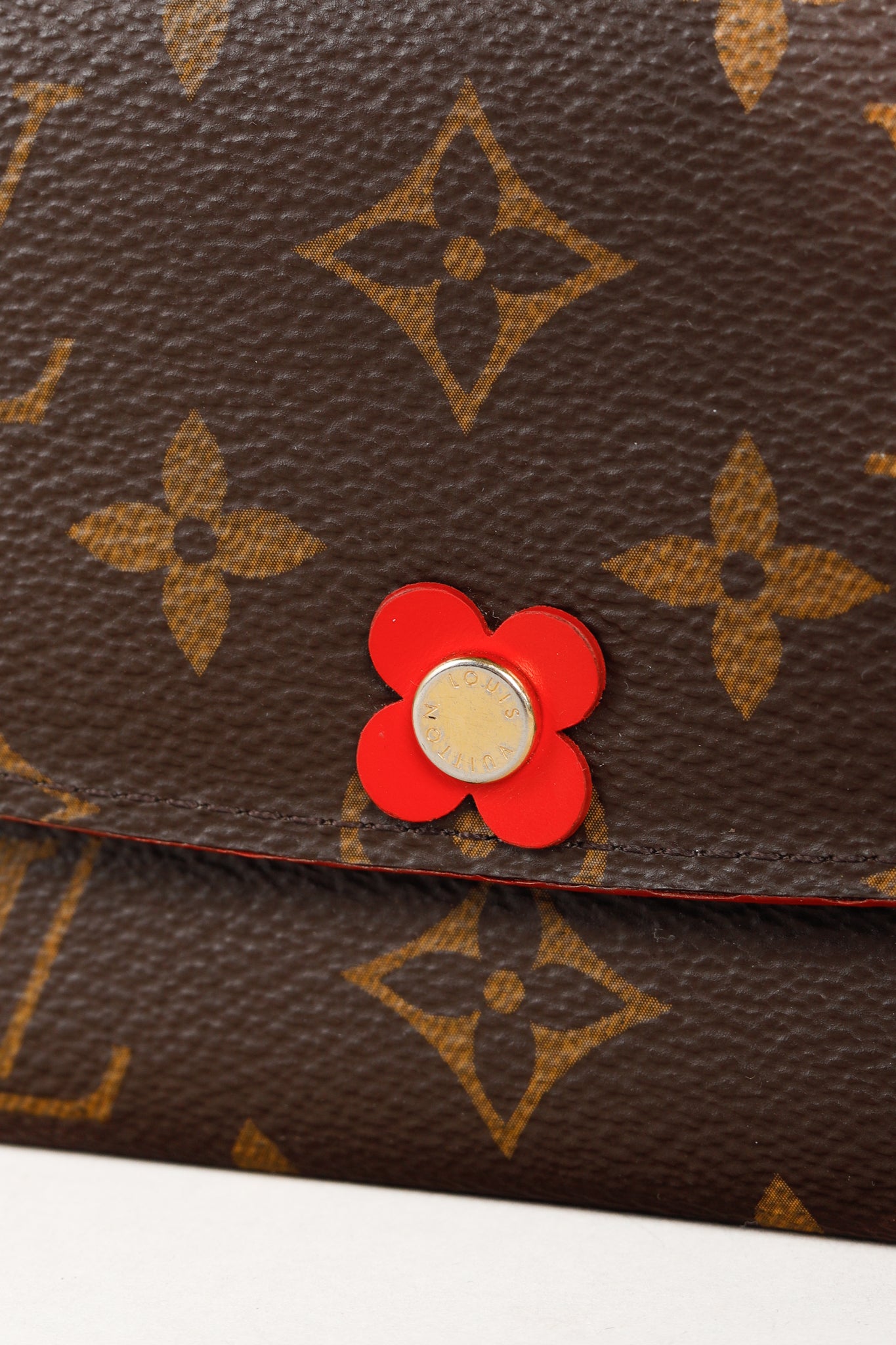 Louis Vuitton Brown Monogram Canvas Red Bloom Flower Emilie Wallet Coquelicot