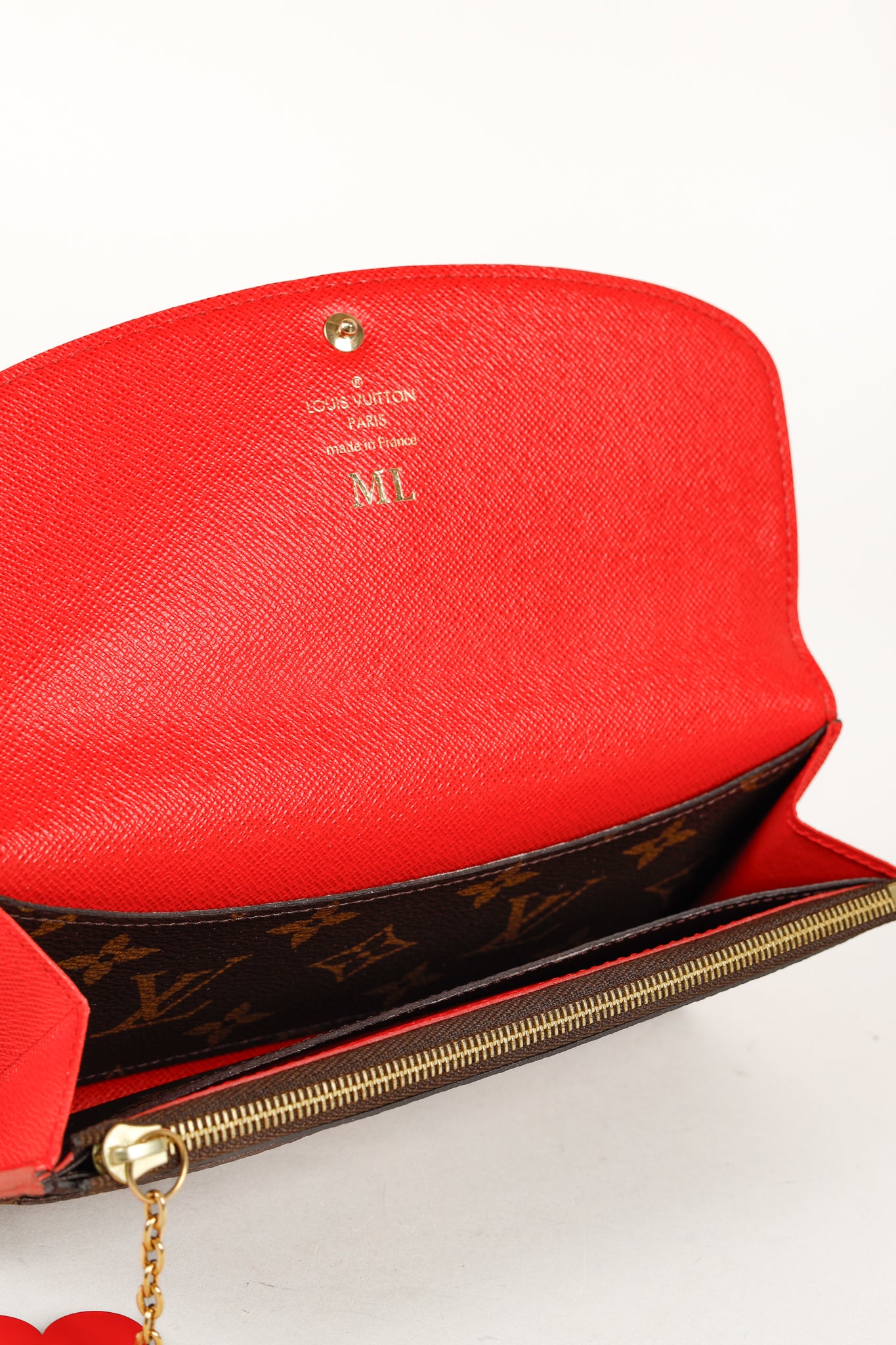 Louis Vuitton Brown Monogram Canvas Red Bloom Flower Emilie Wallet Coquelicot