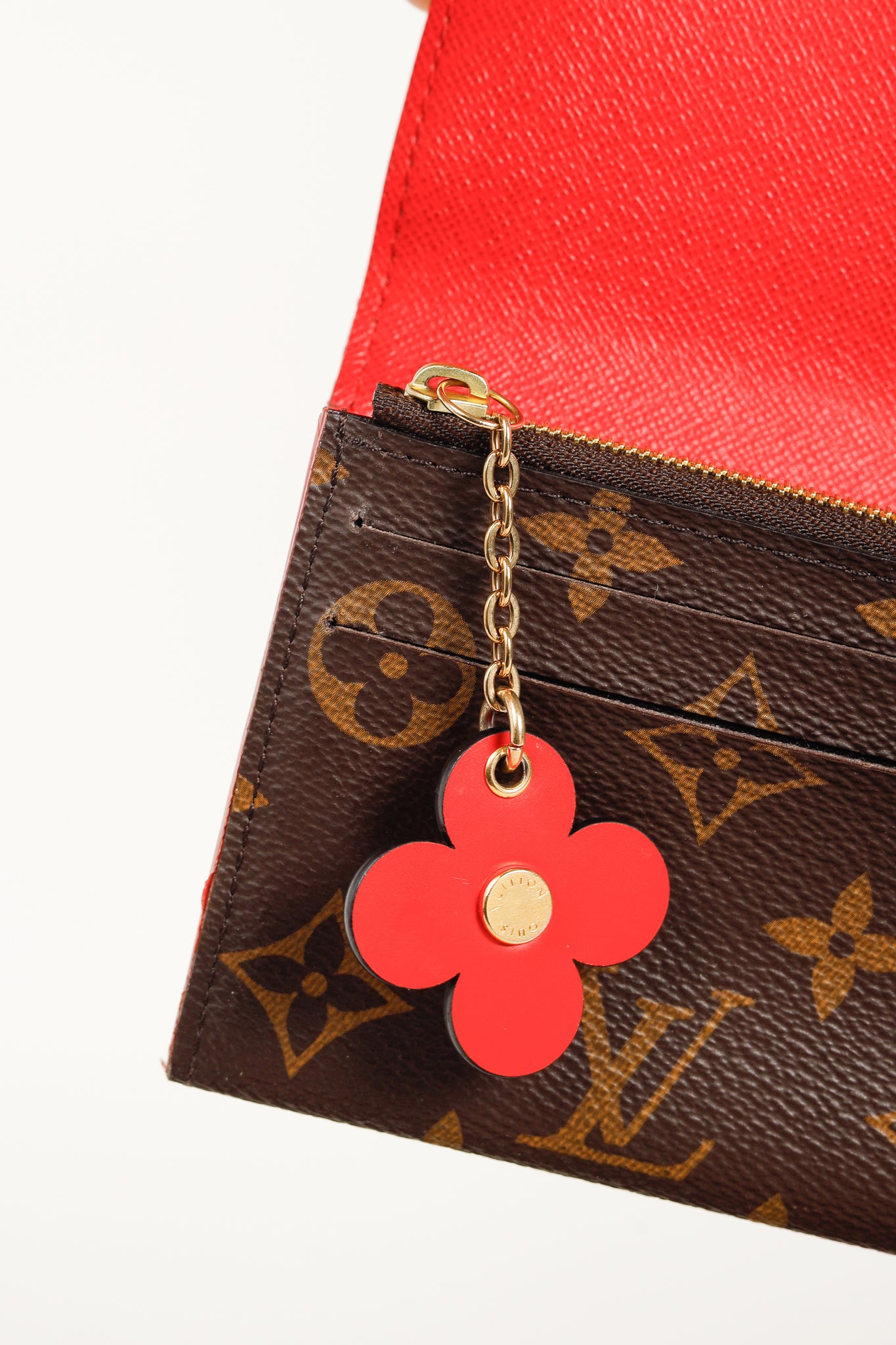 Louis Vuitton Brown Monogram Canvas Red Bloom Flower Emilie Wallet Coquelicot