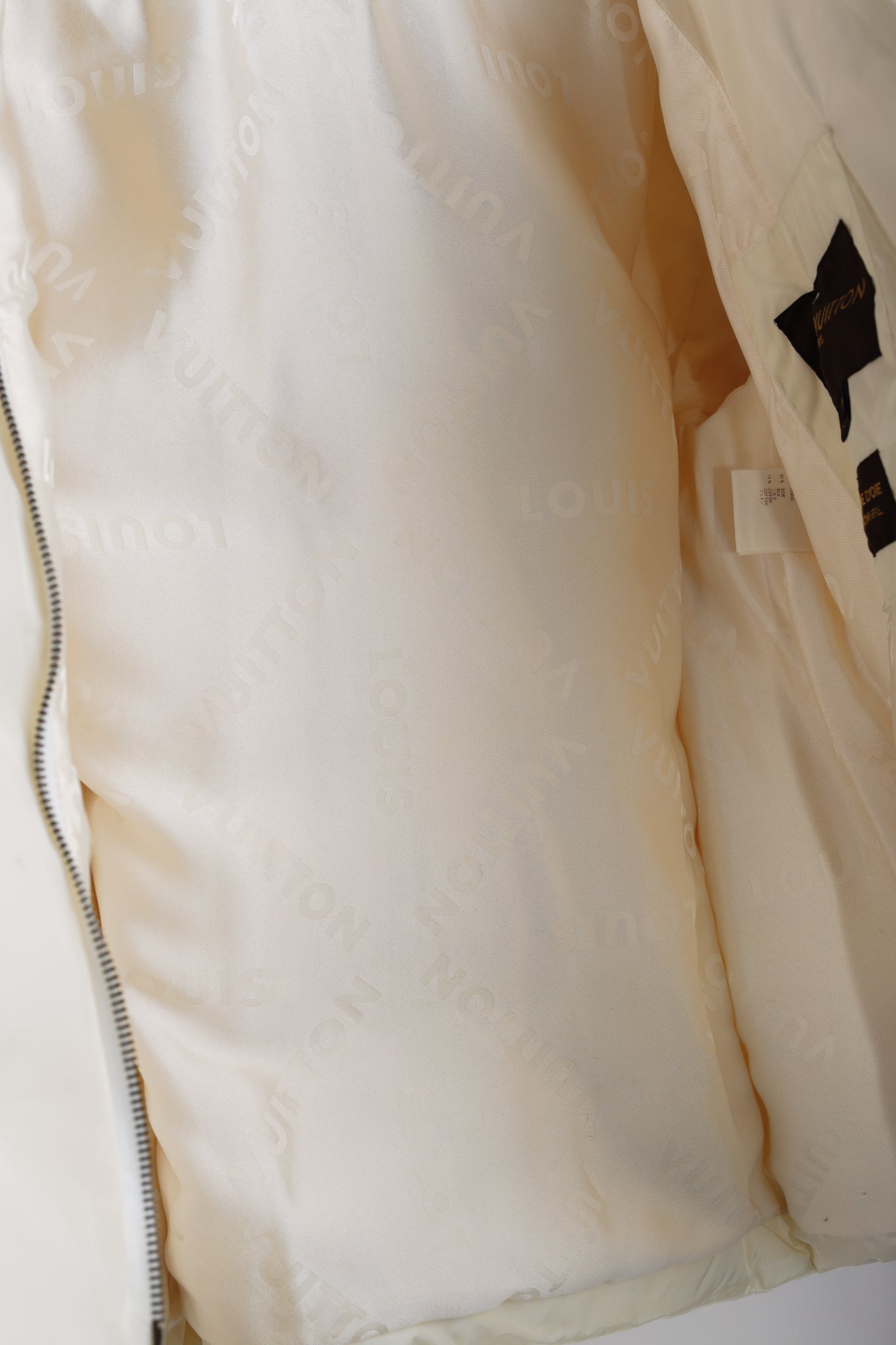Louis Vuitton Cream Mink-Hood Belted Down Jacket