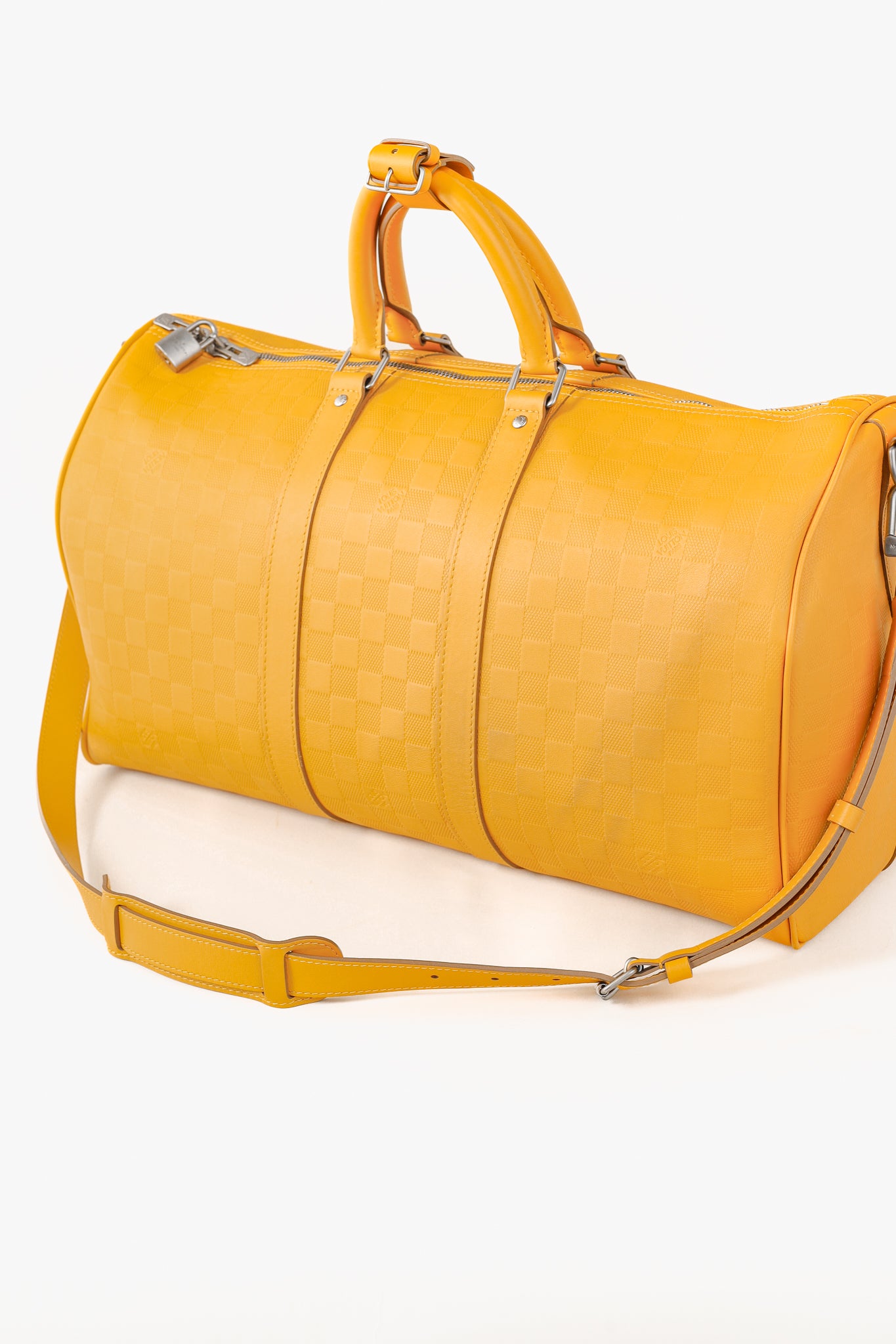 Louis Vuitton Keepall Bandouliere 45 in Damier Infiniti Safran Yellow Leather