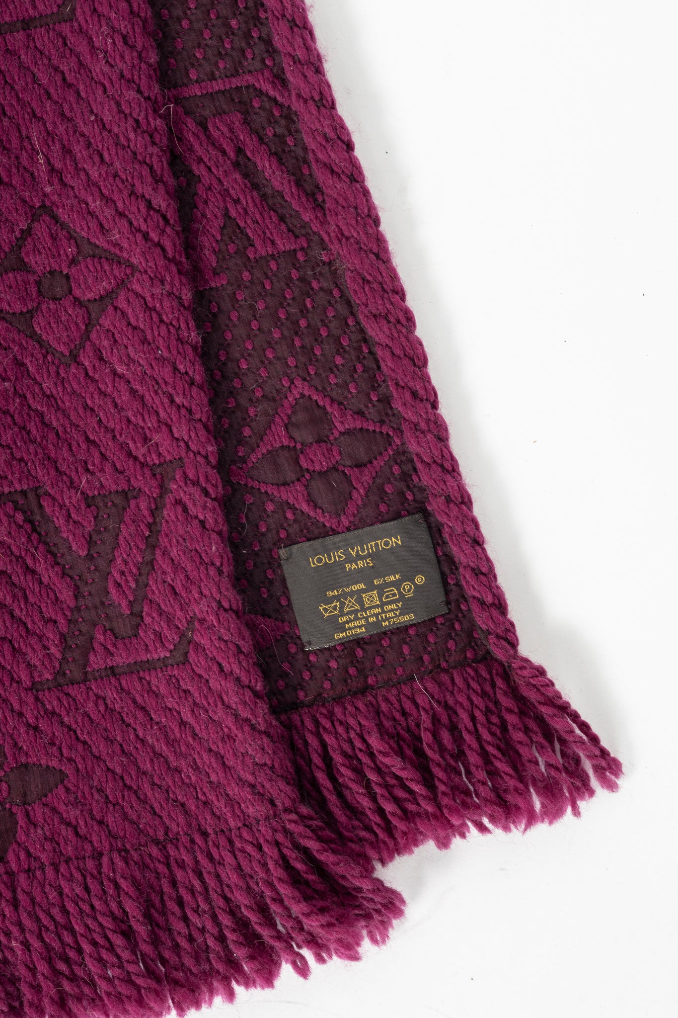 Louis Vuitton Logomania Fuchsia Wool Monogram Fringe Scarf