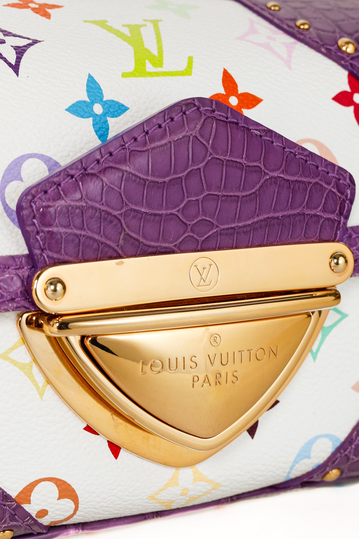 Louis Vuitton x Takashi Murakami Marilyn White Multicolore Purple Crocodile Bag